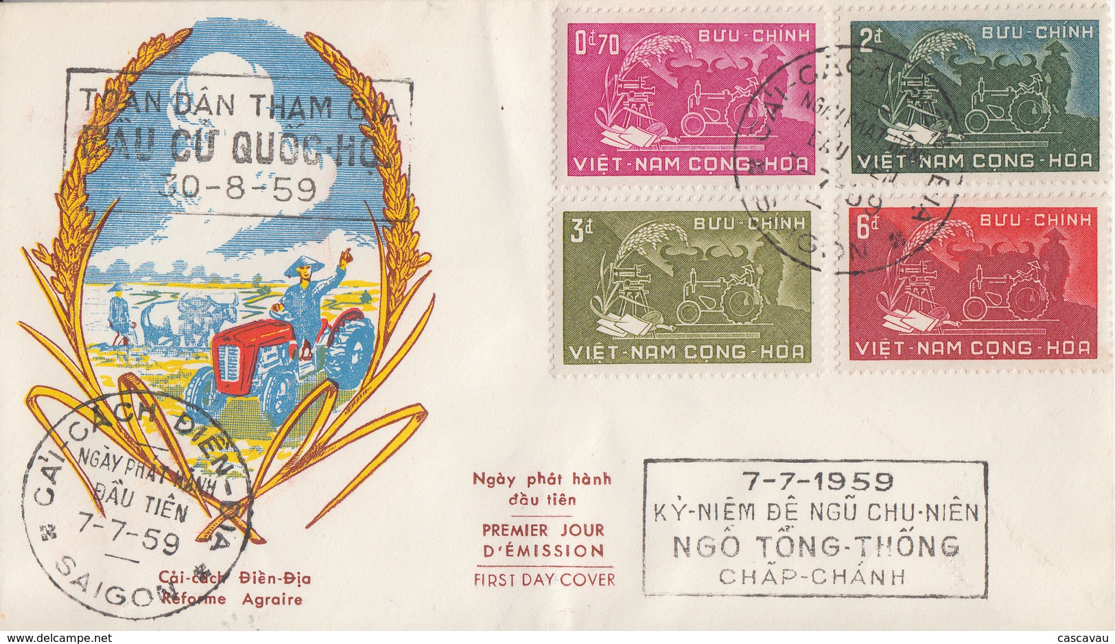 Enveloppe  1er  Jour   VIETNAM    Réforme  Agraire  1959 - Vietnam