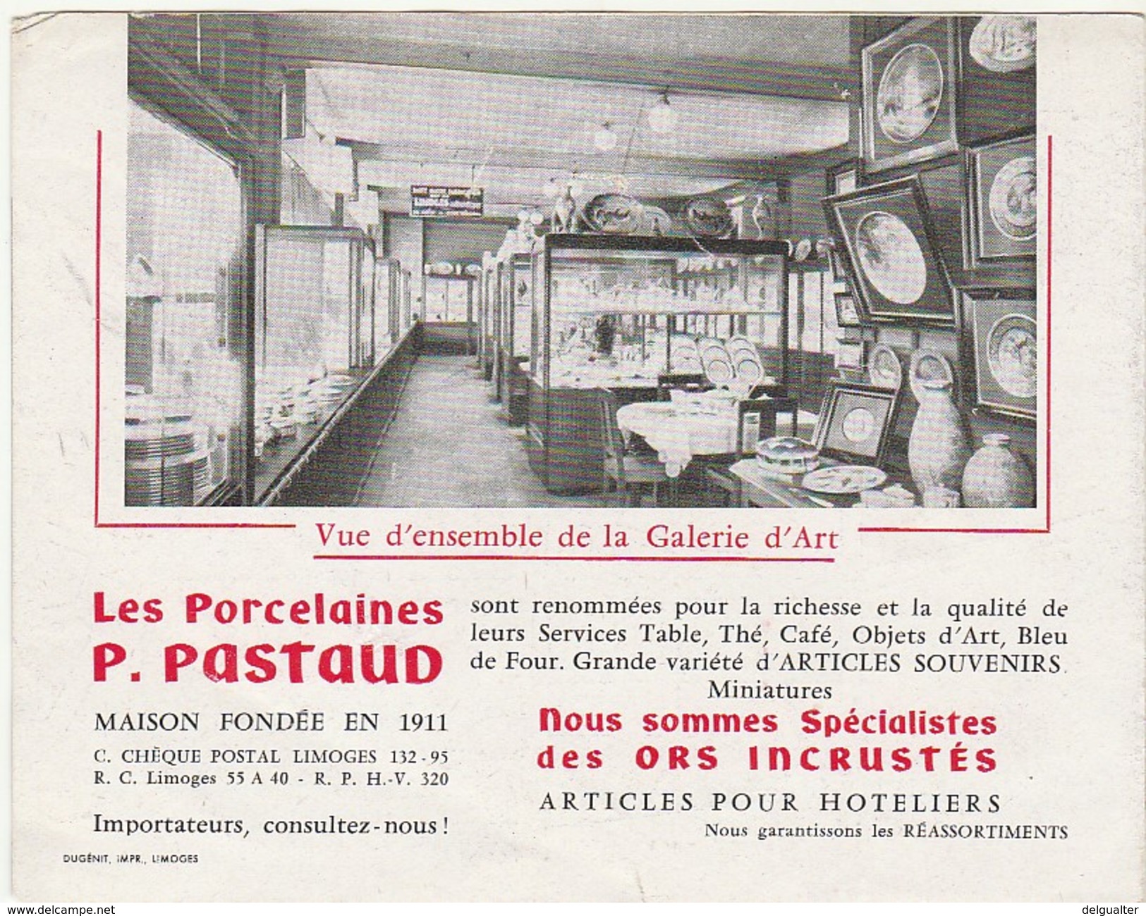 Advertising * Porcelaines P. Pastaud * Limoges * France - Pubblicitari