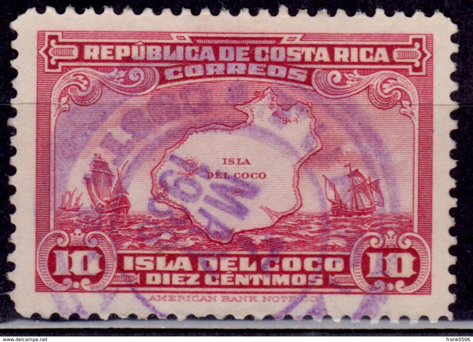 Costa Rica, 1936, Map Of Cocos Island And Ships, 10c, Scott# 178, Used - Costa Rica