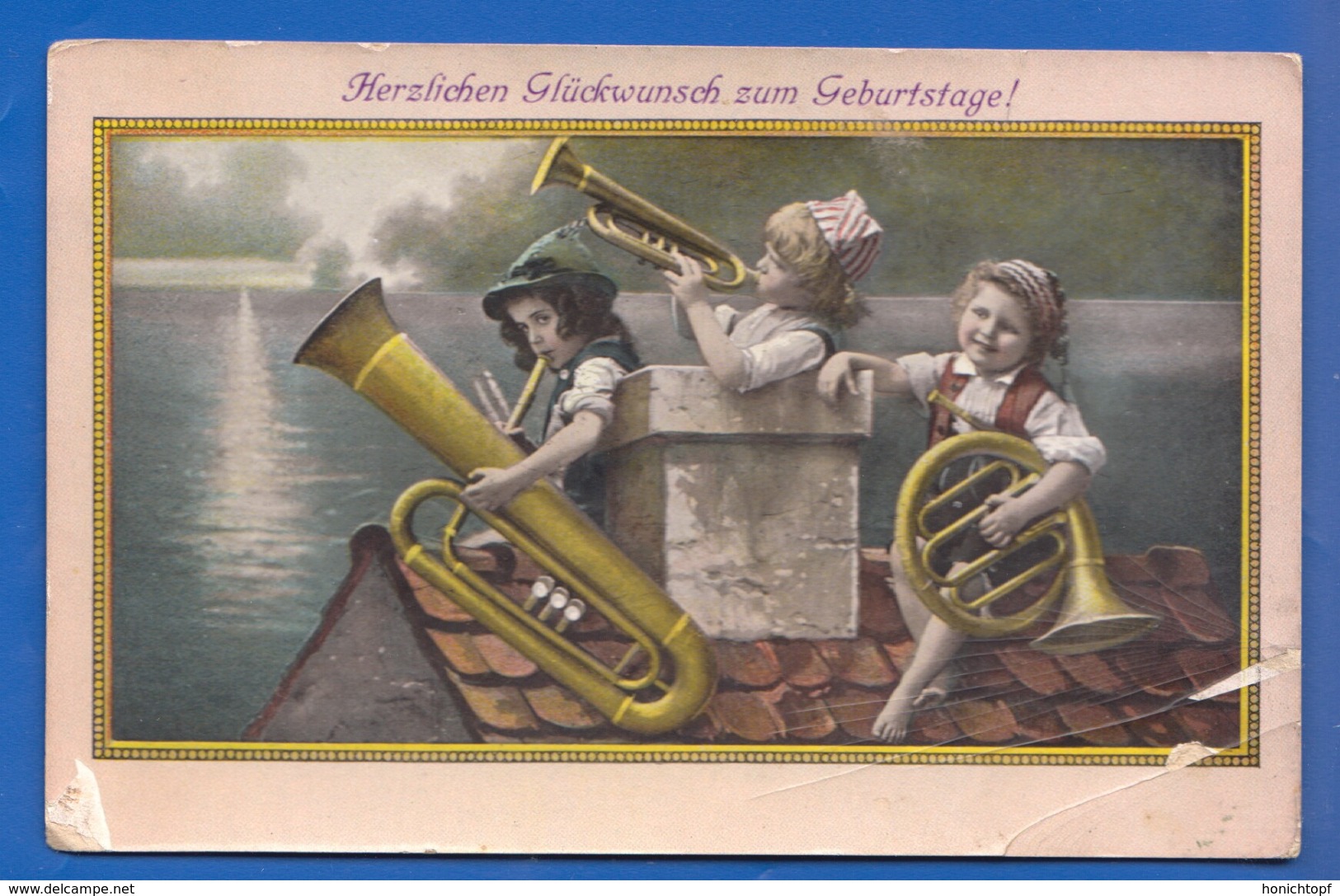 Fantaisie; Geburtstag; 1910 Sondermarke Herm. Walther Deuben Dresden; Kinderorchester - Geburtstag