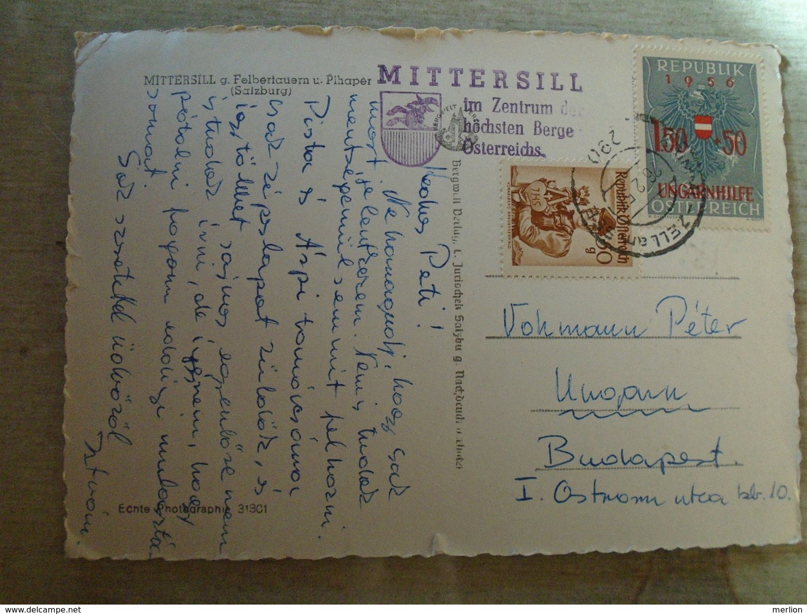 D148252  Austria Salzburg - MITTERSILL 1957  -stamps 1956 Overpring Ungarnhilfe - Mittersill