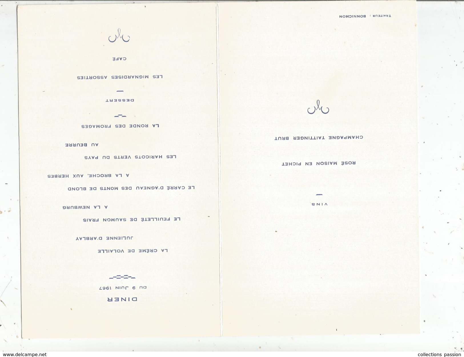 G-I-E , MENU , Assemblée Générale Confédération Patronale LIMOUSINE , 1967 , Traiteur : Bonnichon , Limoges , 2 Scans - Menu
