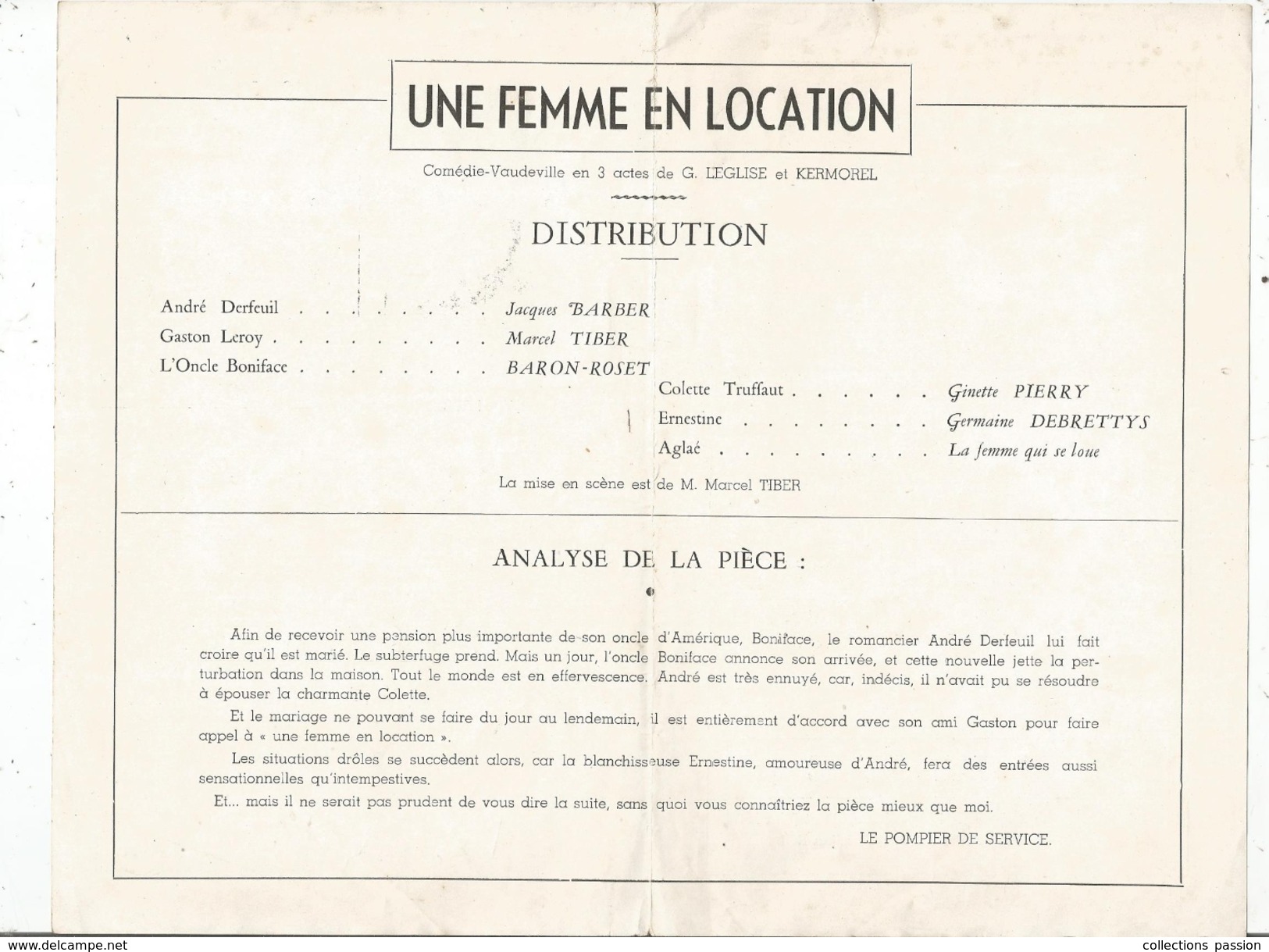 G-I-E , Programme , Comédie ,UNE FEMME EN LOCATION , Production : J. Pryl , Bordeaux , 2 Scans , Frais Fr : 1.55 &euro; - Programmi