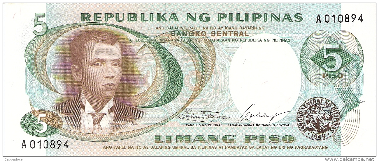 PHILIPPINES   5 Piso   ND (1969)   Sign.7   P. 143a   UNC - Philippines