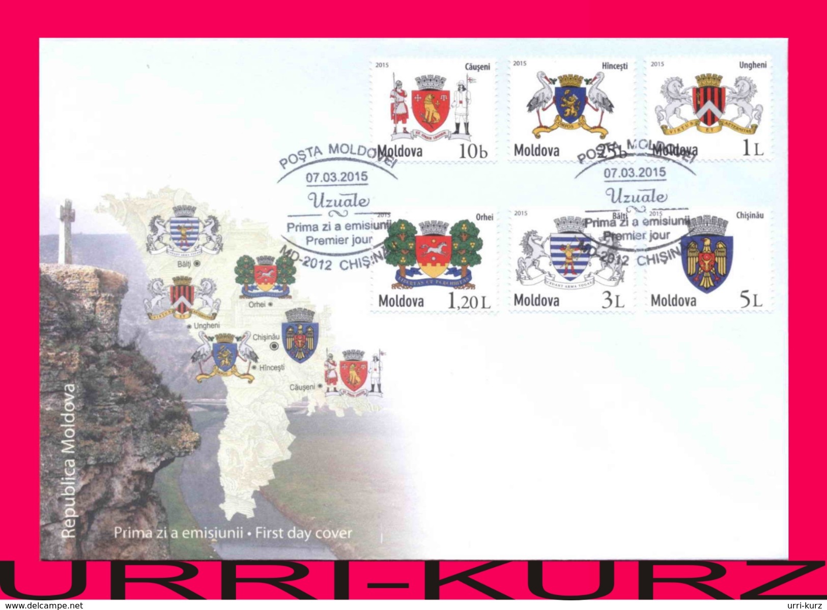 MOLDOVA 2015 Heraldry Coat Of Arms Emblems Of Cities Map Mi 898-903 FDC - Other & Unclassified