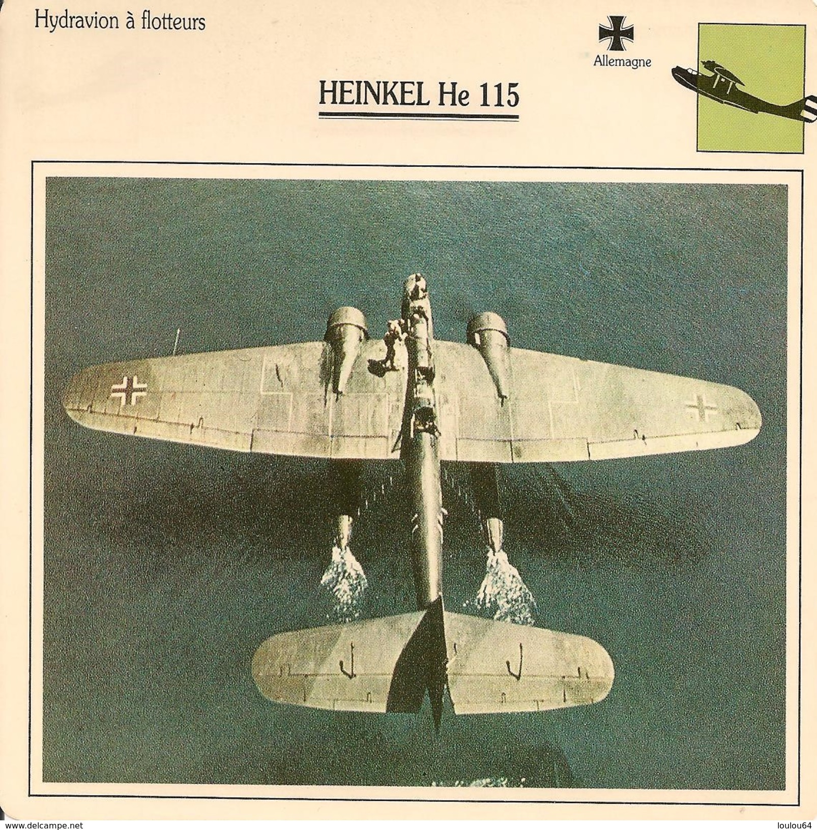 Fiches Illustrées - Caractéristiques Avions - Hydravion à Floteurs - HEINKEL He 115 - Allemagne - (04) - - Aviation