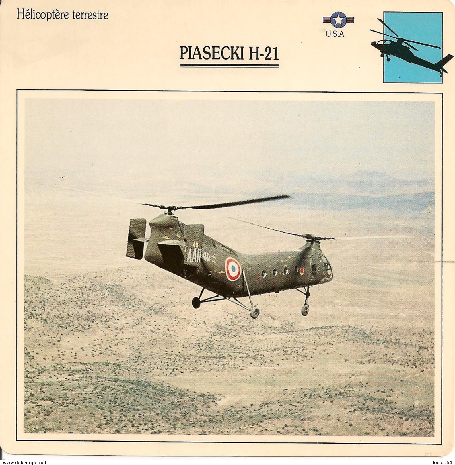 Fiches Illustrées - Caractéristiques Avions - Hélicoptère Terrestre - PIASECKI H-21 - U.S.A. - (07) - - Aviation