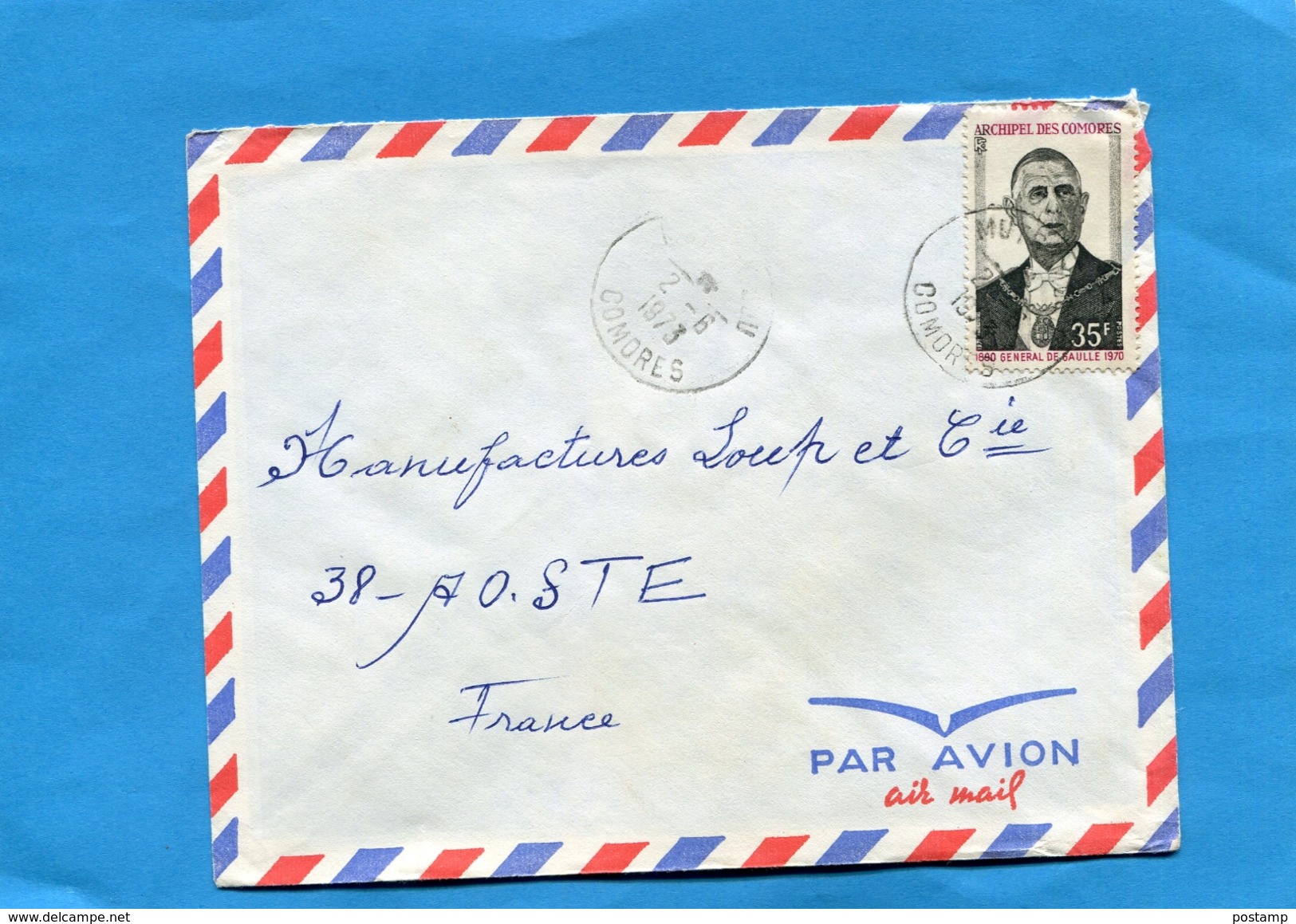 MARCOPHILIE-COMORES -lettre-cad 1973MUTSAMUDU - Stamps N°78 De GAULLE - Cartas & Documentos