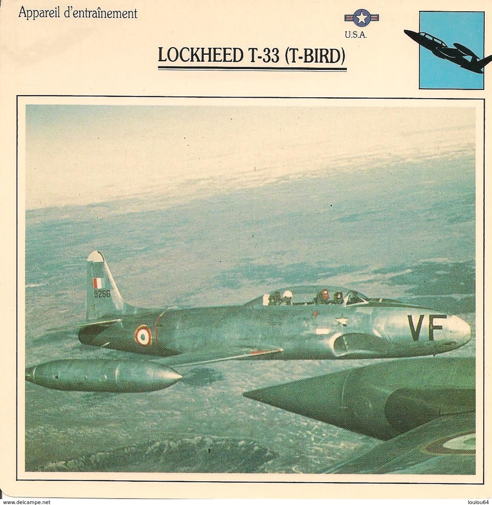 Fiches Illustrées - Caractéristiques Avions - Appareil D'entraînement - LOCKHEED T-33 (T-BIRD) - U.S.A. - (09) - - Aviation