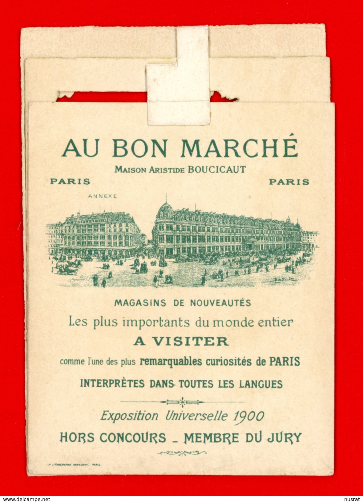 Au Bon Marché, Carte à Système Lith. Lithographie Parisienne LPA-20 Victorian System Card, Paris, Buttes Chaumont - Au Bon Marché