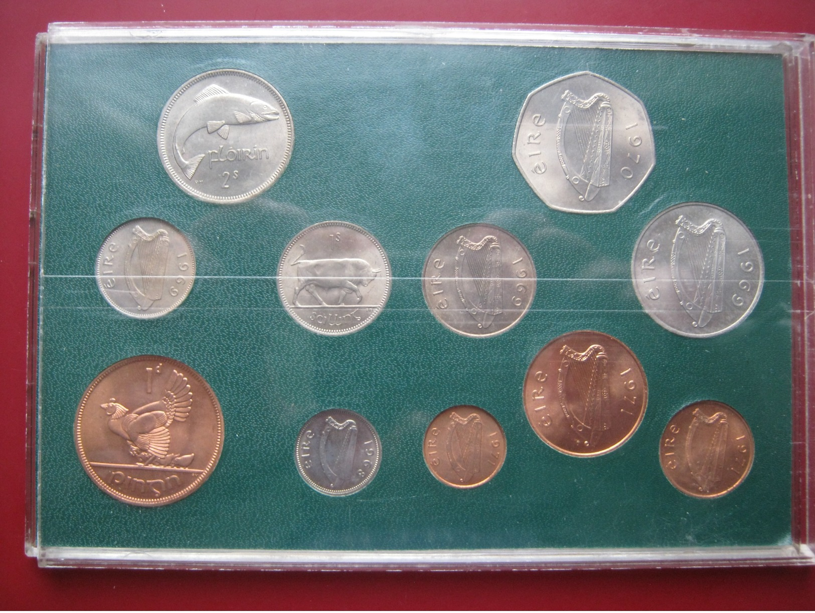 Ireland 1960-s 1970-s Complete Decimal & The Last LSD Issue UNC 11 Coin Set Cased - Ierland