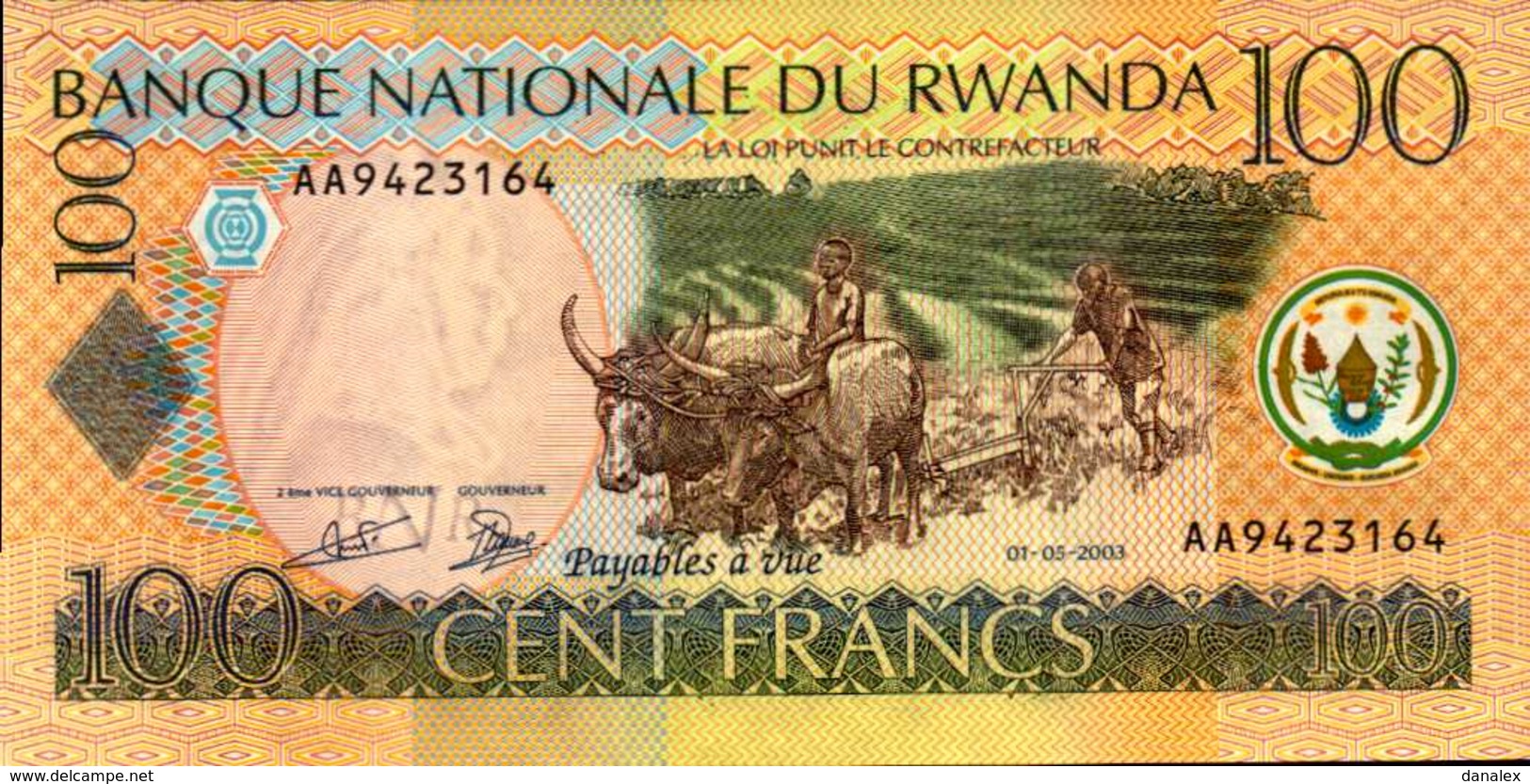 RWANDA  100 FRANCS Du 1-5-2003  Pick 29a  UNC/NEUF - Rwanda