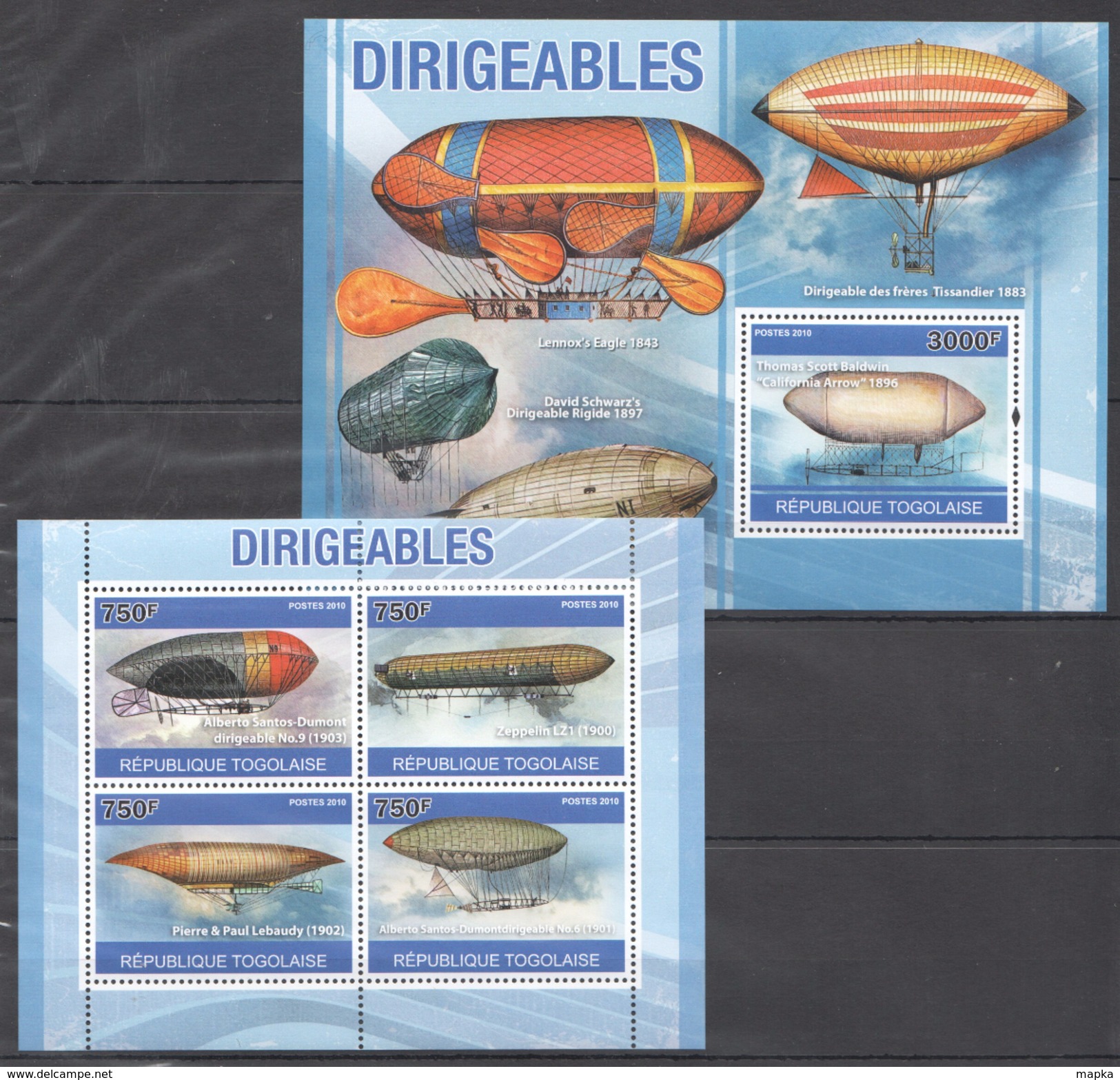 T123 2010 REPUBLIQUE TOGOLAISE AVIATION DIRIGEABLES KB+BL MNH - Zeppelins