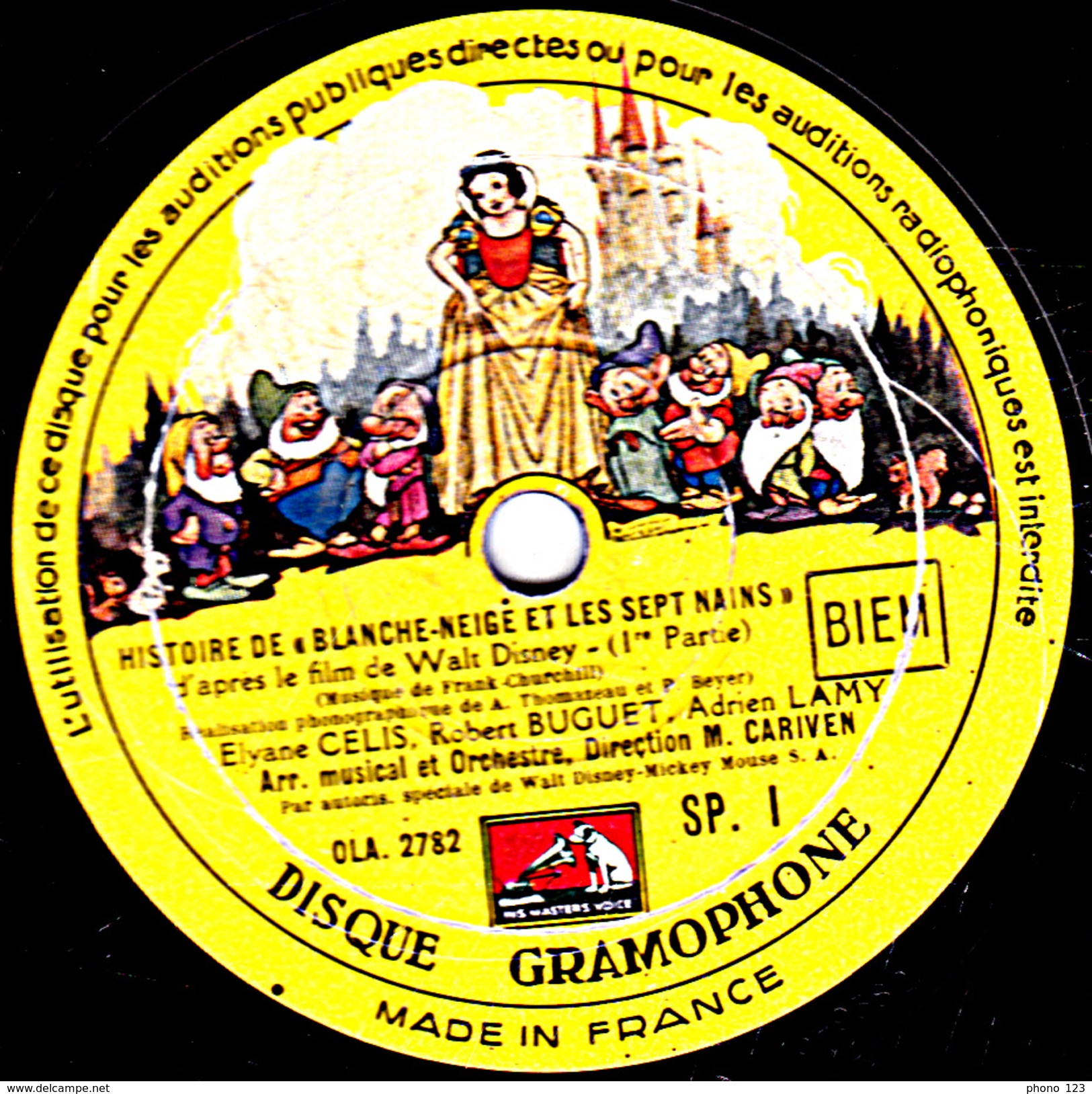 78 T - 25 Cm.- état TB - 2 Disques  BLANCHE-NEIGE EL LES SEPT NAINS - Elyane CELIS, Robert BUGUET, Adrien LAMY, ANDREANY - 78 T - Disques Pour Gramophone