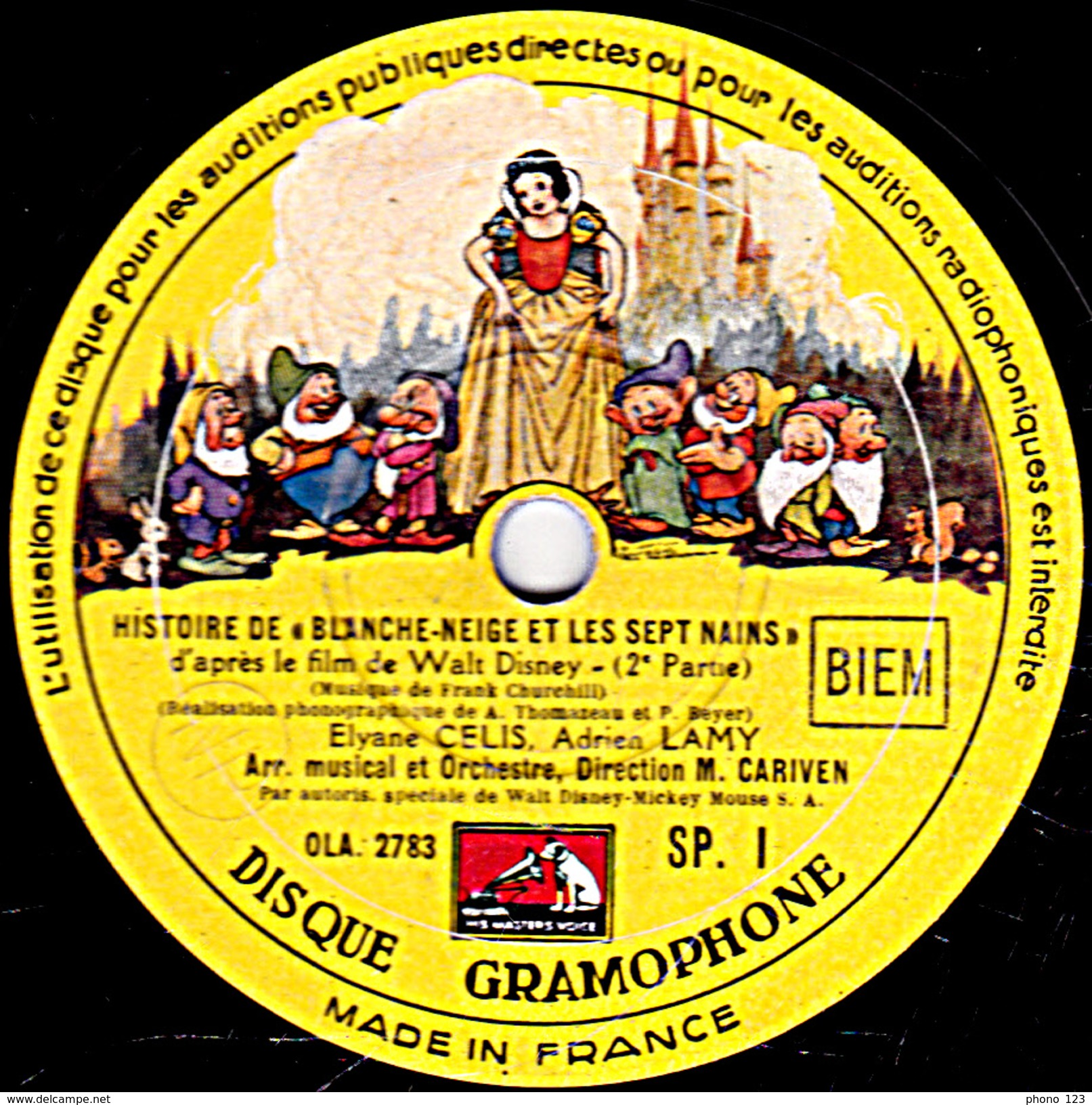 78 T - 25 Cm.- état TB - 2 Disques  BLANCHE-NEIGE EL LES SEPT NAINS - Elyane CELIS, Robert BUGUET, Adrien LAMY, ANDREANY - 78 T - Disques Pour Gramophone