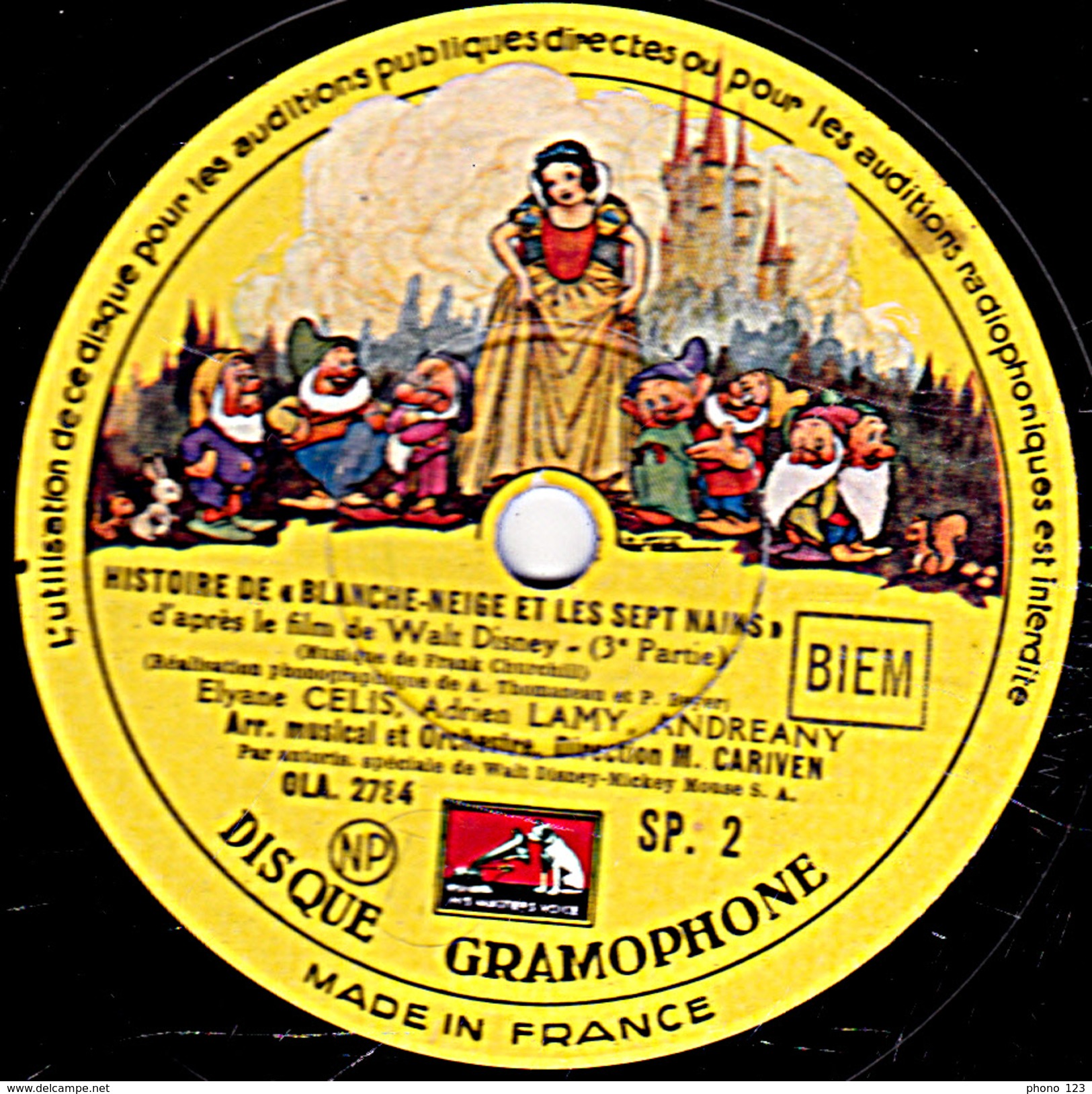 78 T - 25 Cm.- état TB - 2 Disques  BLANCHE-NEIGE EL LES SEPT NAINS - Elyane CELIS, Robert BUGUET, Adrien LAMY, ANDREANY - 78 T - Disques Pour Gramophone