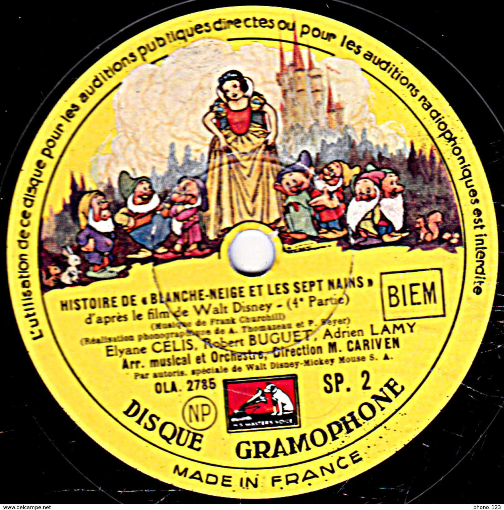 78 T - 25 Cm.- état TB - 2 Disques  BLANCHE-NEIGE EL LES SEPT NAINS - Elyane CELIS, Robert BUGUET, Adrien LAMY, ANDREANY - 78 T - Disques Pour Gramophone