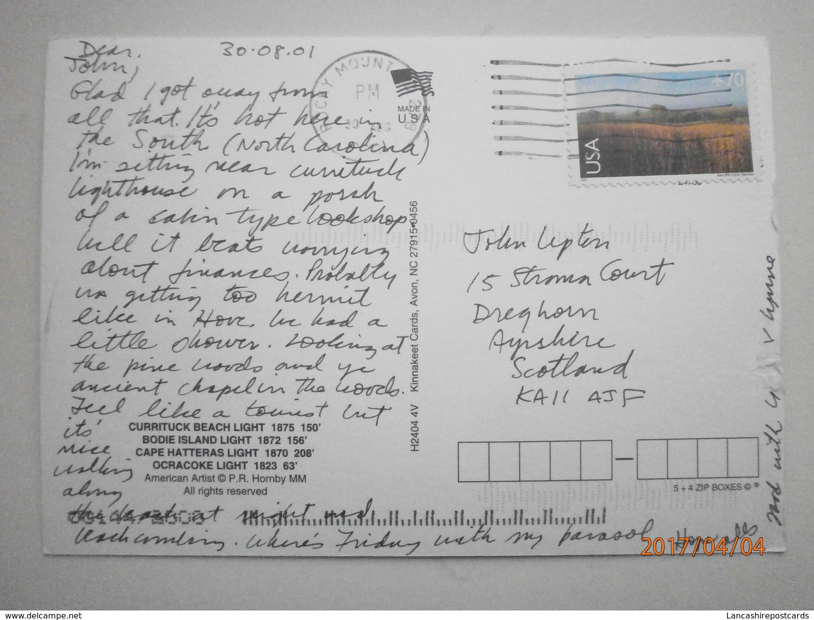 Postcard Lighthouse USA Currituck Beach Bode Island Cape Hatteras Ocracoke Light PU 2001  My Ref B2879 - Phares