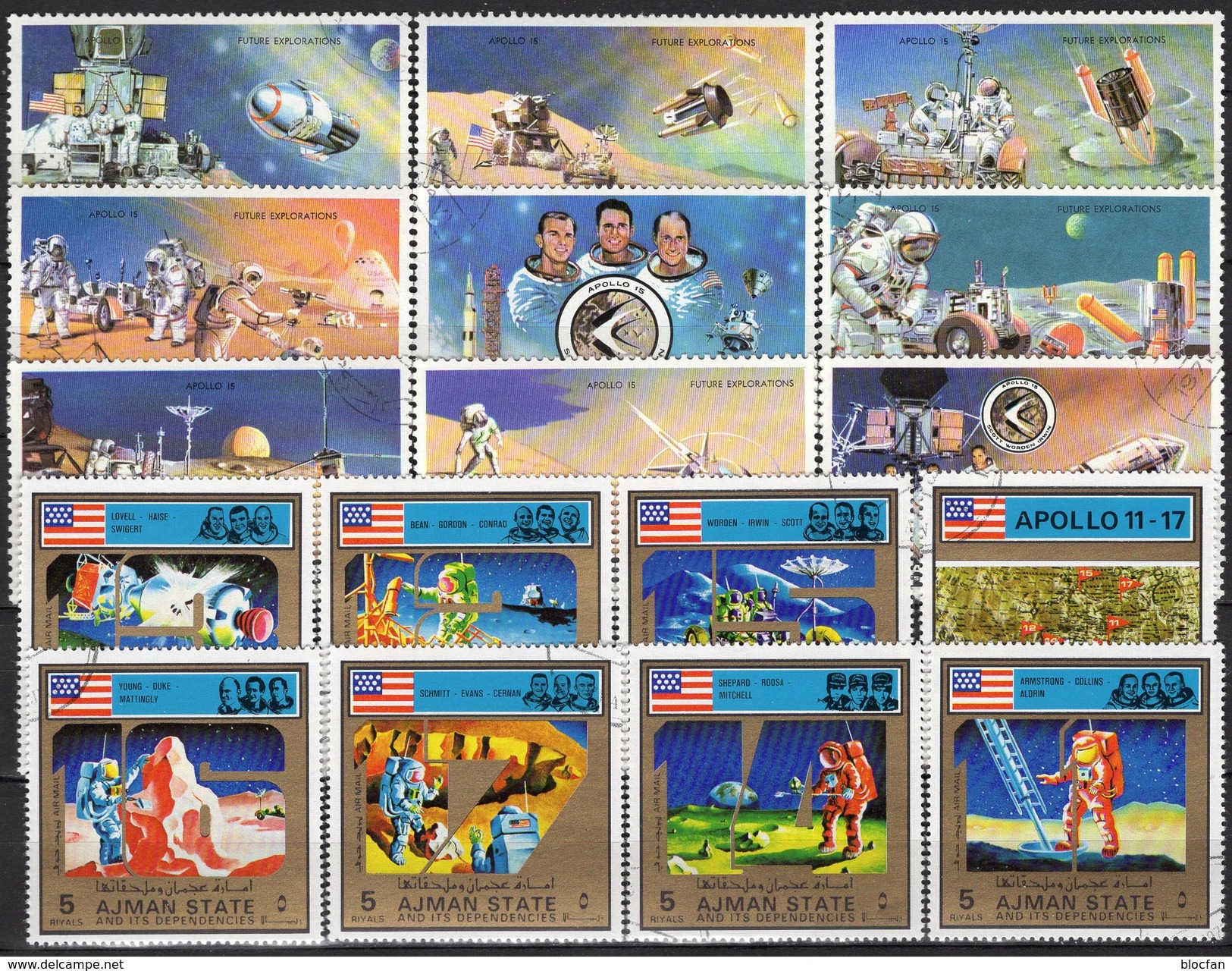 Apollo 11/17 Raumflug 1972 Ajman 1254/2+2669/6 O 11&euro; Astronauten Zukunft-Bilder Raumfahrt-Programm Mondauto Set VAE - Climat & Météorologie