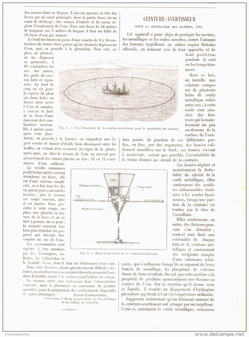 CEINTURE-AVERTISSEUR Pour La PROTECTION DES NAVIRES   1890 - Other & Unclassified