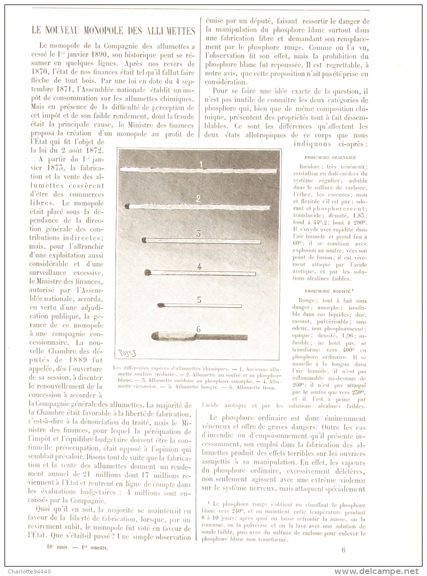 LE NOUVEAU MONOPOLE DES ALLUMETTES   1890 - Autres & Non Classés