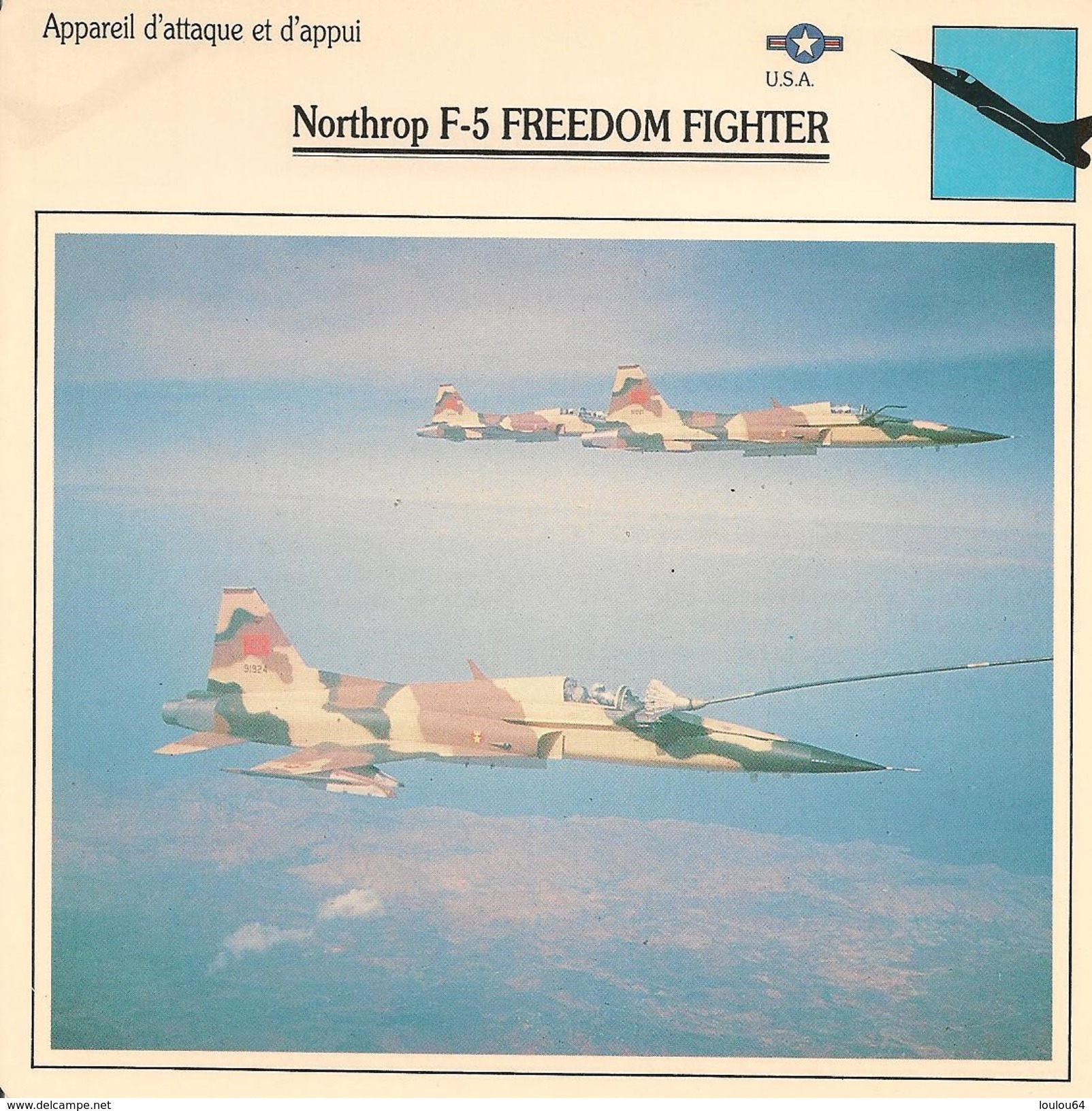 Fiches Illustrées - Caractéristiques Avions - Appareil D'attaque - Northrop F-5 FREEDOM FIGHTER - U.S.A. - (13) - - Aviation