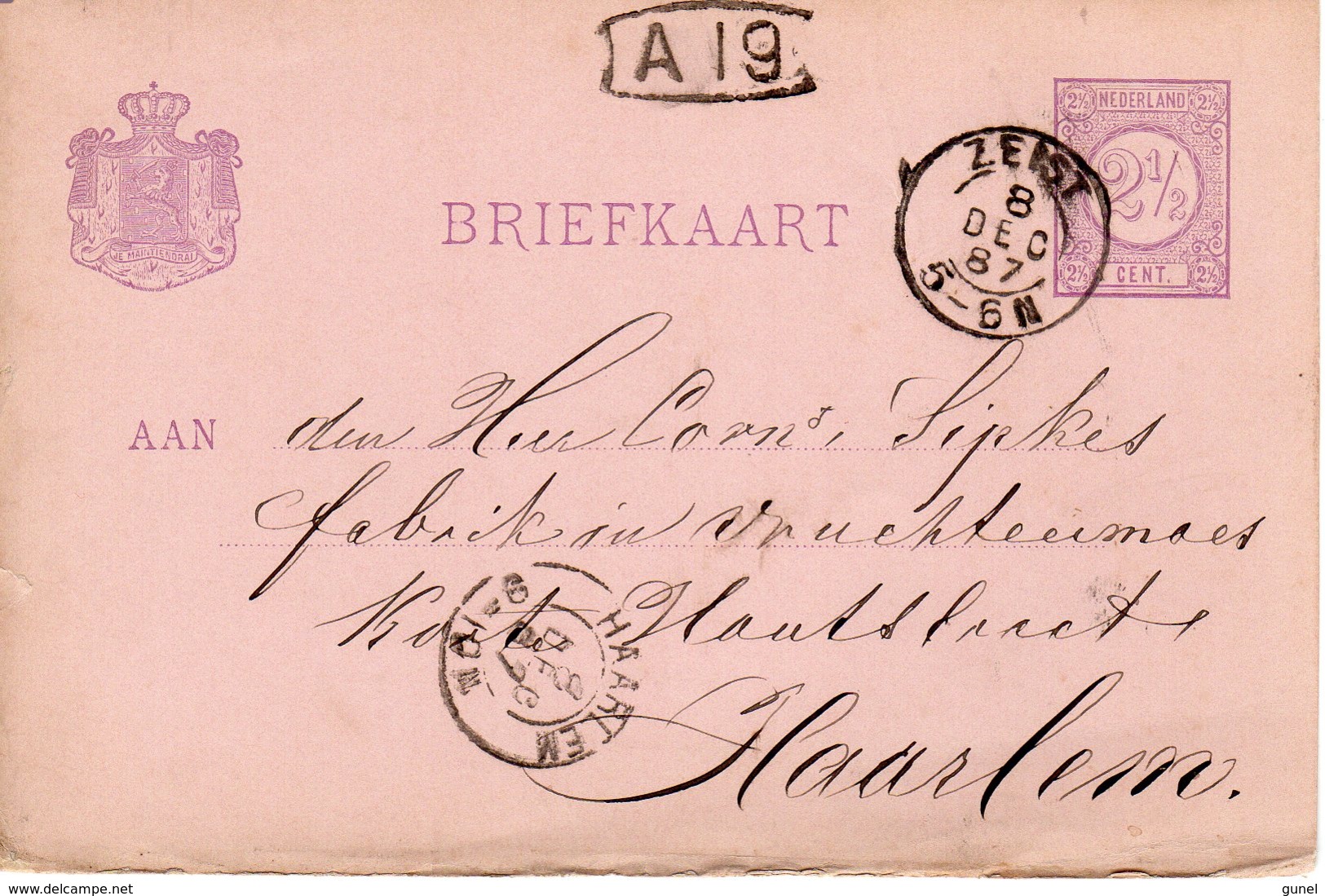 1887  Bk Met Kl.rond ZEIST Naar Haarlem - Poststempels/ Marcofilie
