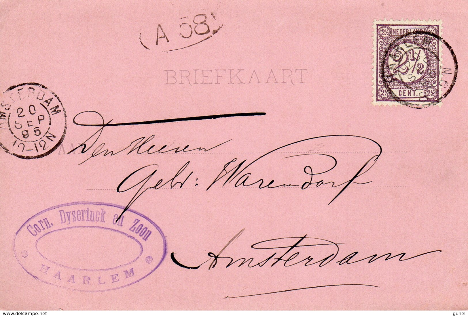 1895  Bk Met NVPH 33 En Firmalogo En Firmastempel Van Haarlem Naar Amsterdam - Poststempels/ Marcofilie