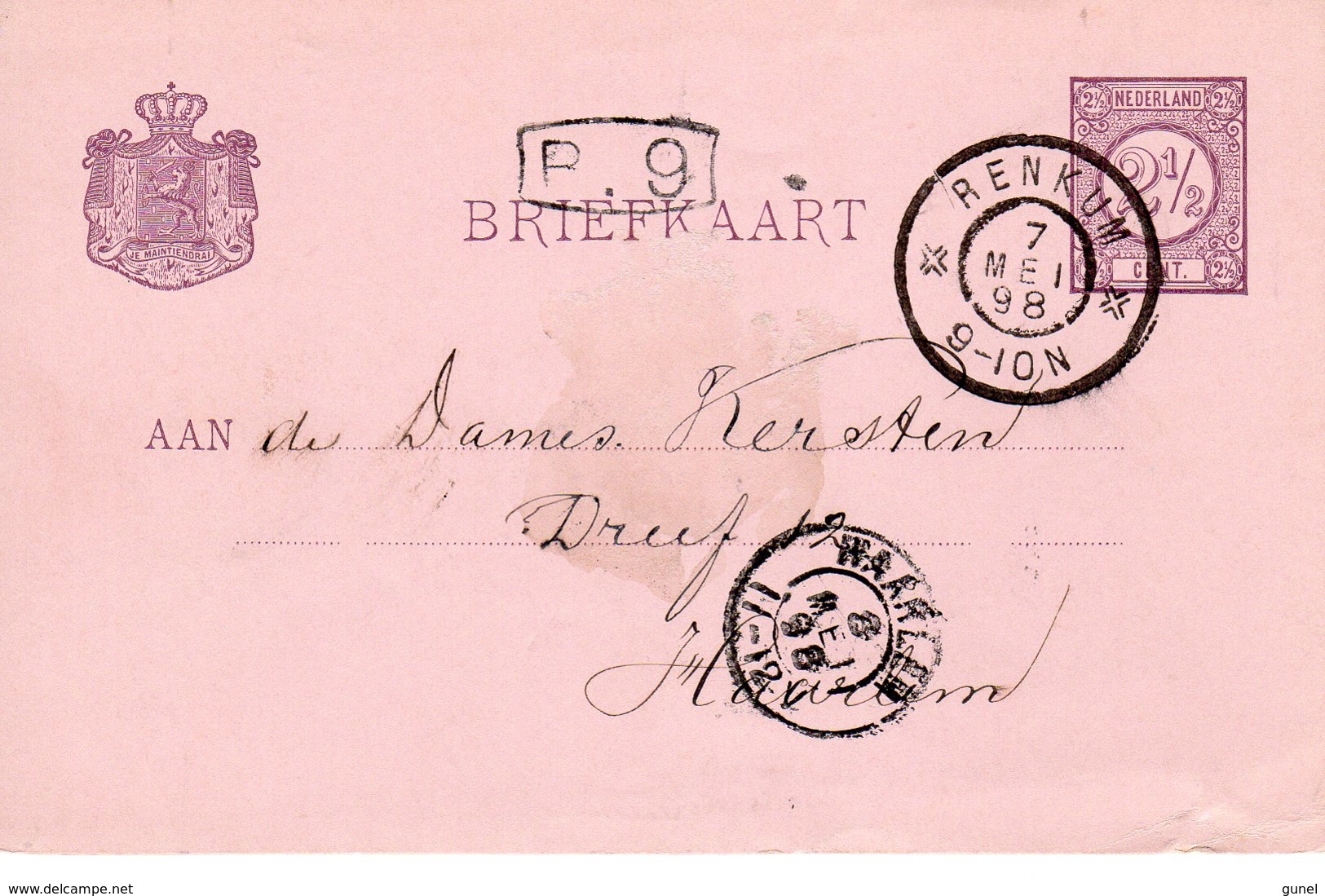 1898  Bk Met Grootrond RENKUM Naar Haarlem - Poststempels/ Marcofilie