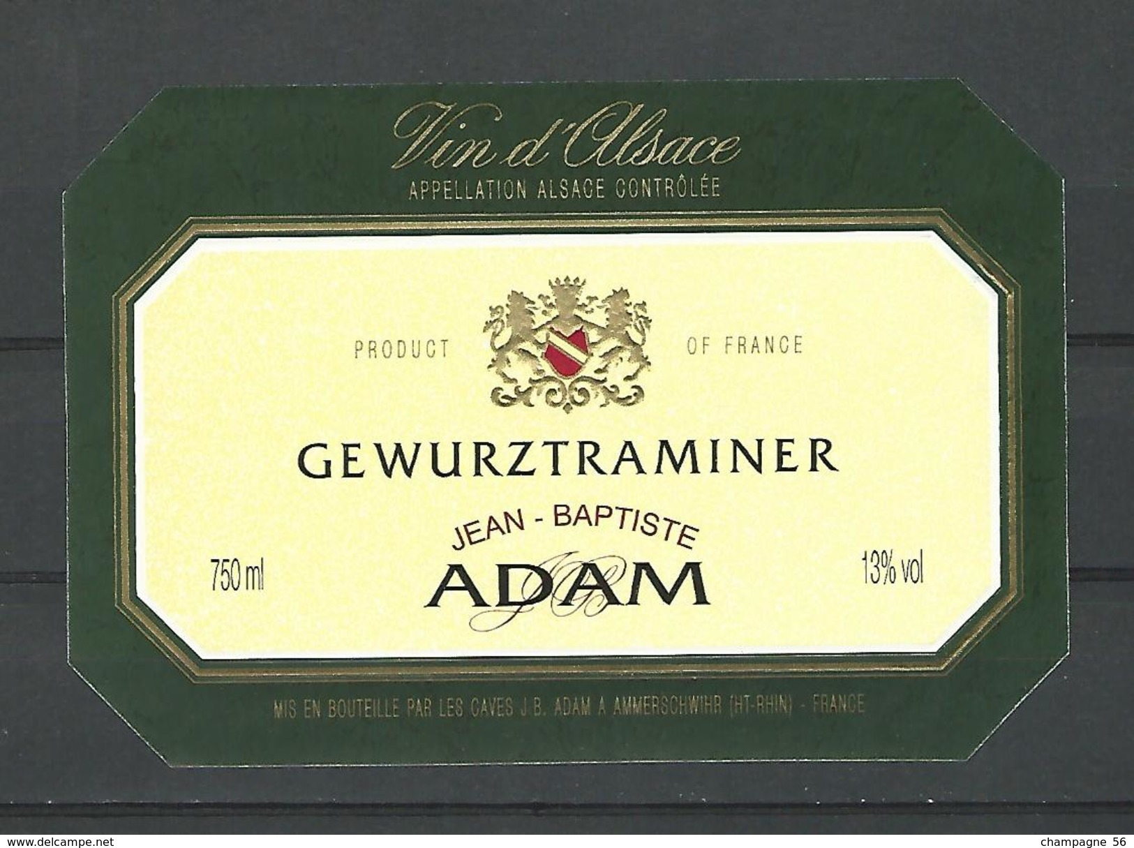 ALSACE VIN GEWURZTRAMINER  JEAN- BAPTISTE ADAM CAVE  AMMERSCHWIHR  NEUF PAS UTILISÉE QUALITÉ - Gewurztraminer