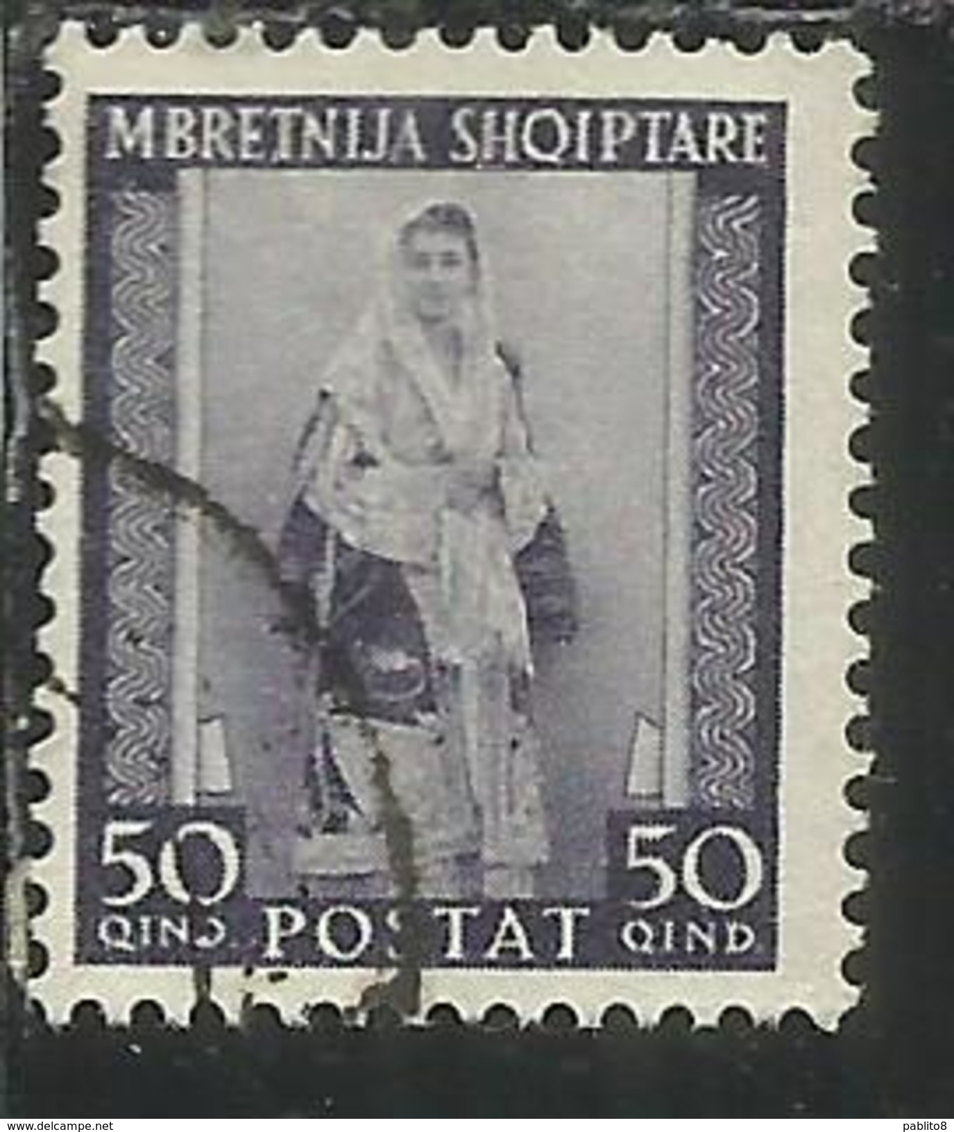 ALBANIA 1939 - 1940 POSTA ORDINARIA 50 Q USATO USED OBLITERE' - Albanie