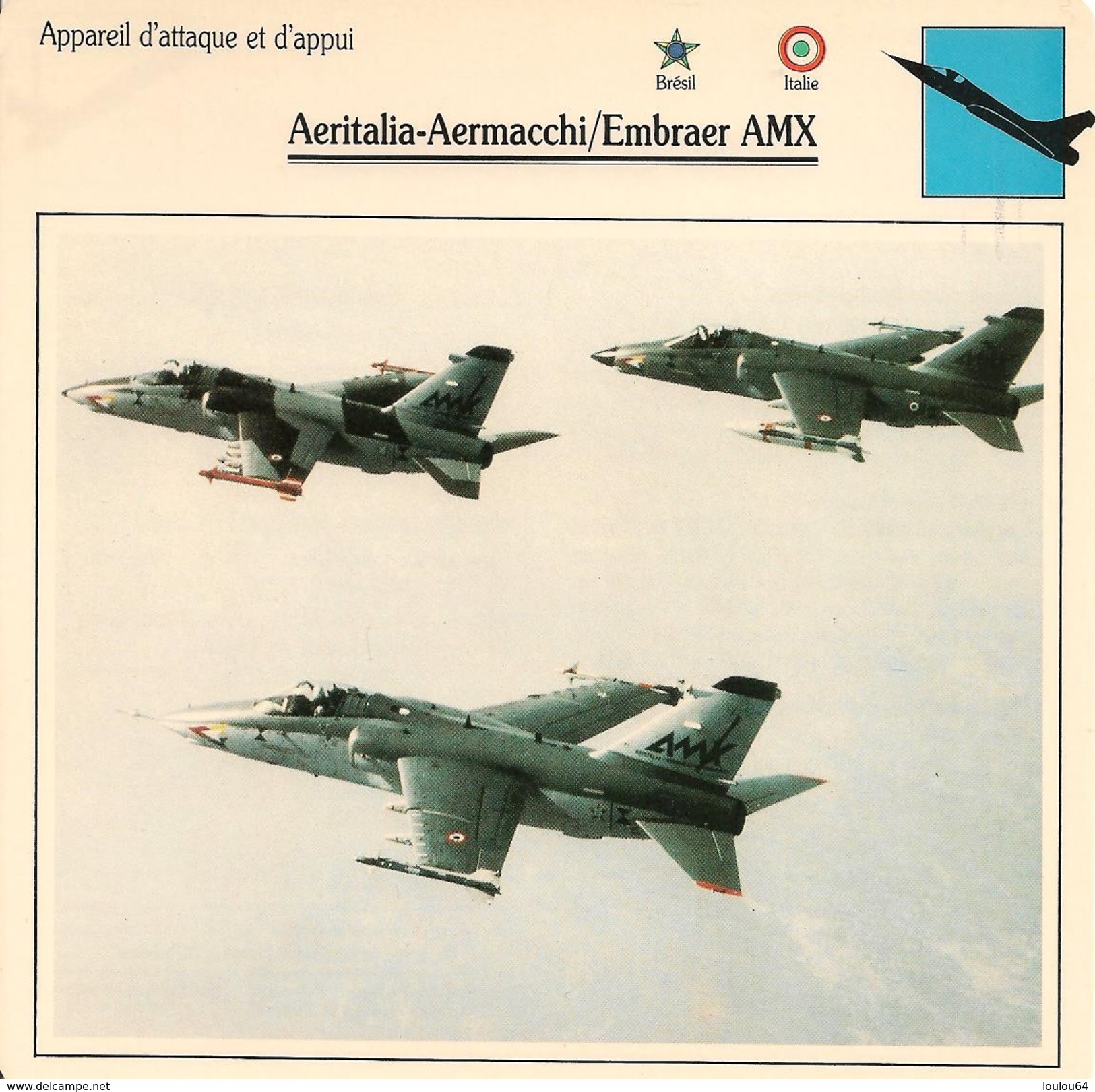 Fiches Illustrées - Caractéristiques Avions - Attaque - Aeritalia-Aermacchi/Embraer AMX - BRESIL - ITALIE - (33) - - Aviation