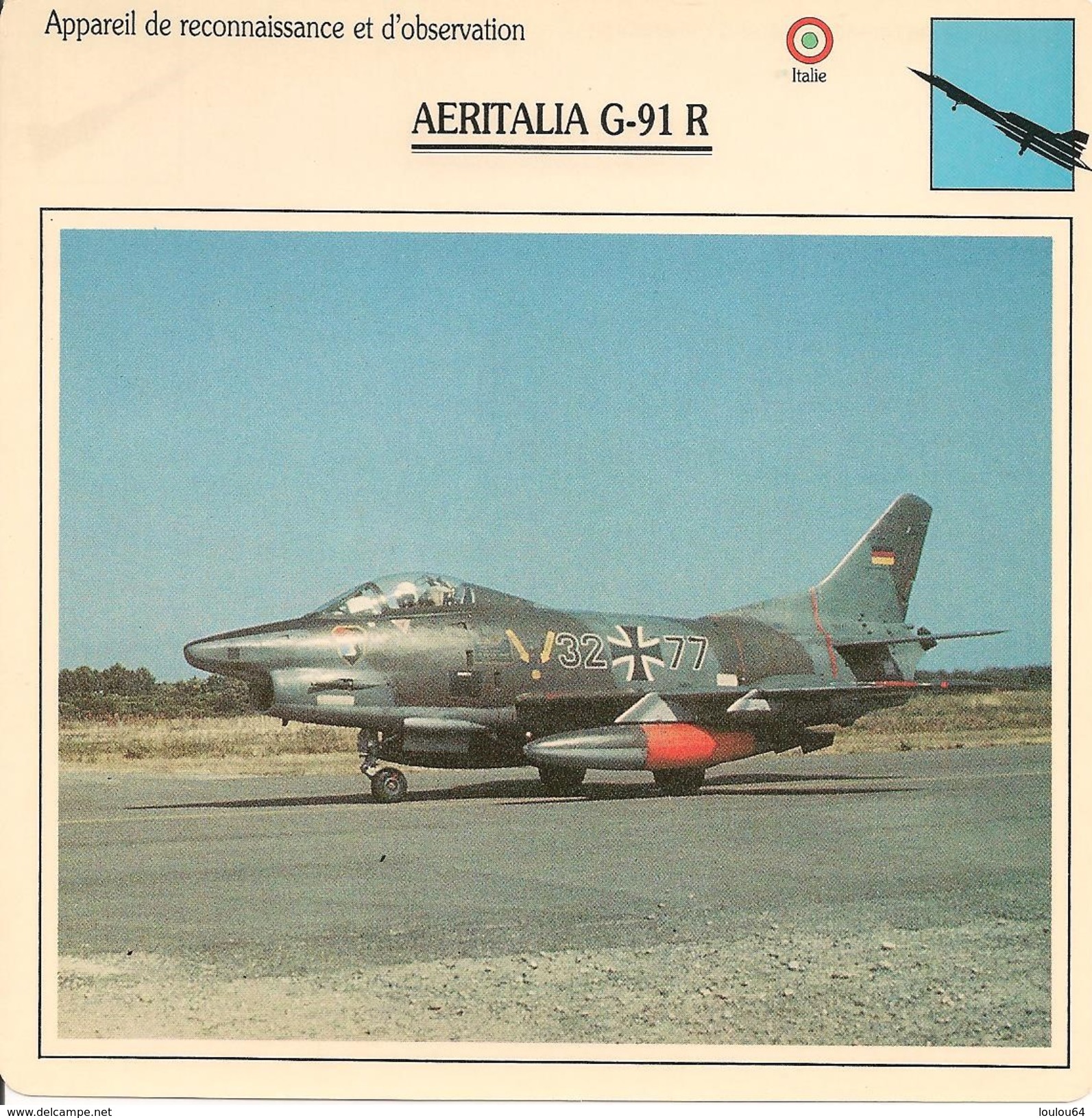 Fiches Illustrées - Caractéristiques Avions - Appareil De Reconnaissance - AERITALIA G-91 R - ITALIE - (35) - - Aviation