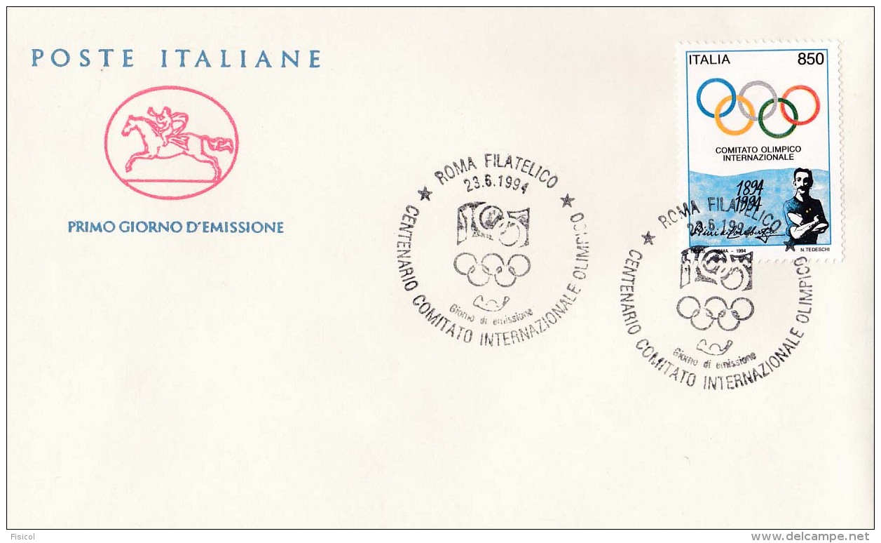 1994 ITALIA - 06 COMITATO INTERNAZIONALE OLIMPICO - FDC CAVALLINO - ANNULLO ROMA FILATELICO - FDC