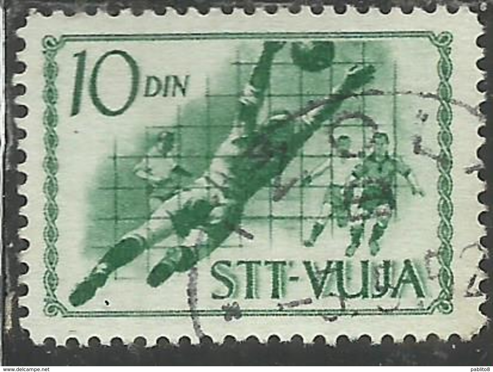 TRIESTE B 1952 SPORT SOPRASTAMPATI DI YUGOSLAVIA JUGOSLAVIA OVERPRINTED  CALCIO 10d USATO USED OBLITERE' - Luchtpost