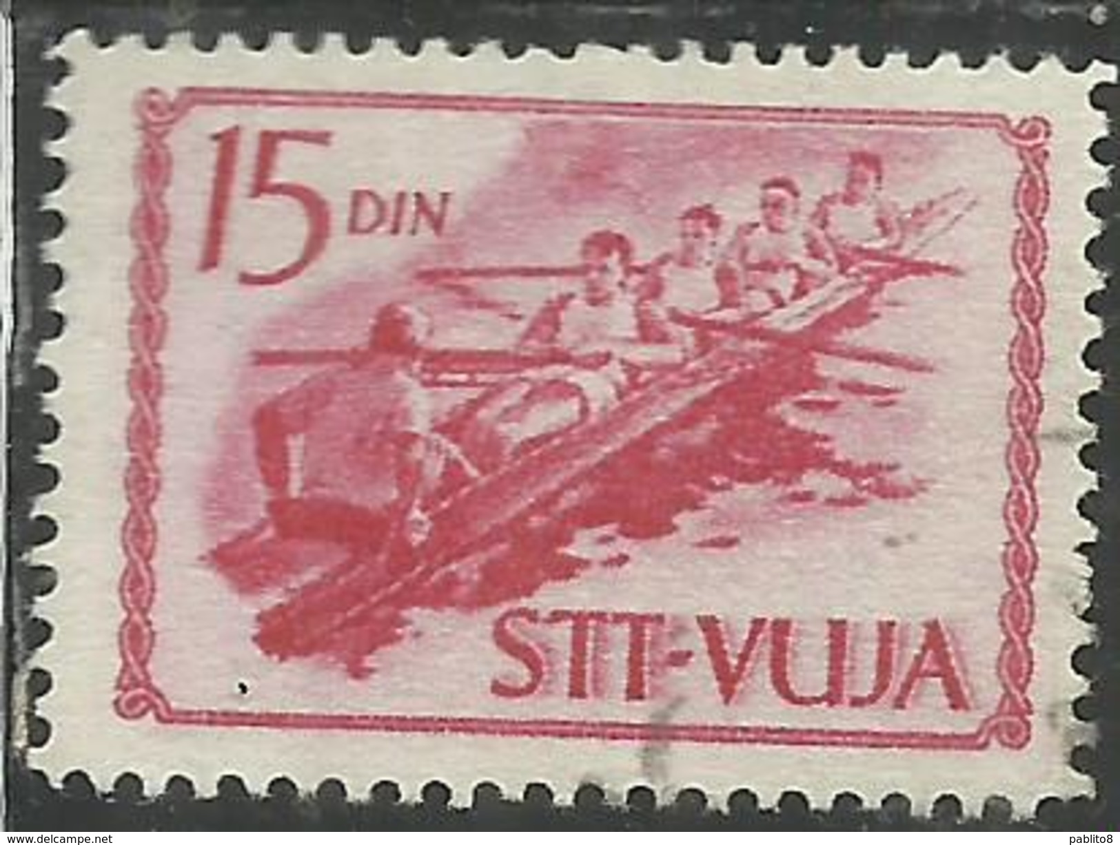 TRIESTE B 1952 SPORT SOPRASTAMPATI DI YUGOSLAVIA JUGOSLAVIA OVERPRINTED  CANOTTAGGIO 15 D USATO USED OBLITERE' - Poste Aérienne