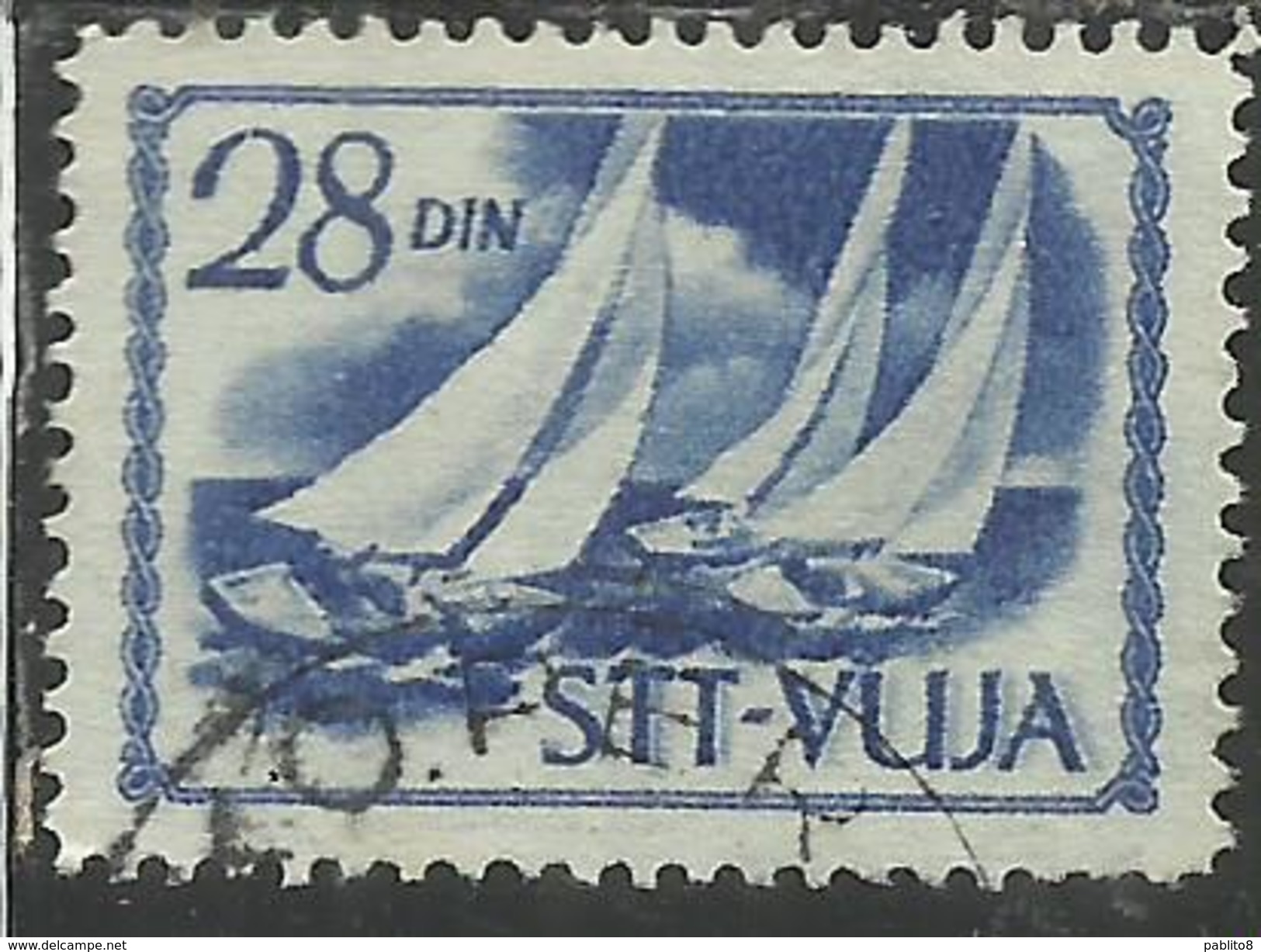 TRIESTE B 1952 SPORT SOPRASTAMPATI DI YUGOSLAVIA JUGOSLAVIA OVERPRINTED  BARCHE A VELA 28 D USATO USED OBLITERE' - Luftpost