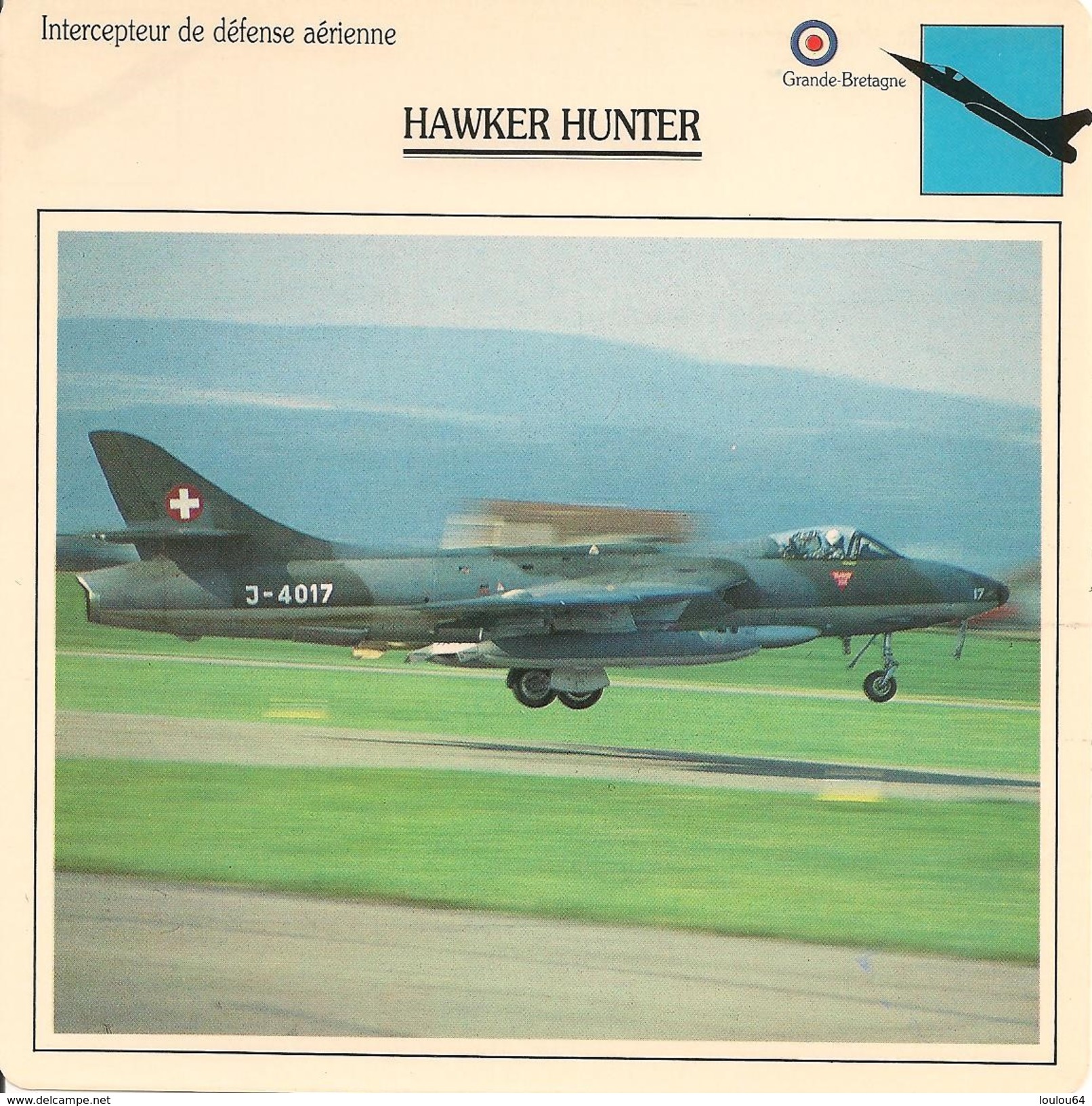Fiches Illustrées - Caractéristiques Avions - Intercepteur De Défense Aérienne - HAWKER HUNTER - Grande Bretagne - (38) - Aviation