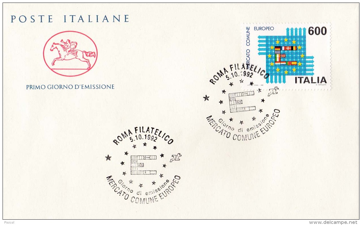 1992 ITALIA - 10 MERCATO COMUNE EUROPEO - FDC CAVALLINO - ANNULLO ROMA FILATELICO - FDC