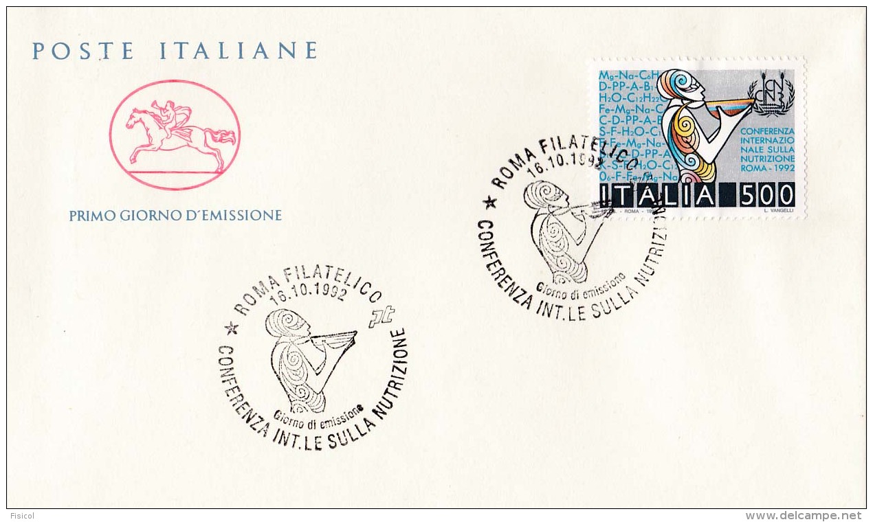 1992 ITALIA - 10 NUTRIZIONE - FDC CAVALLINO - ANNULLO ROMA FILATELICO - FDC