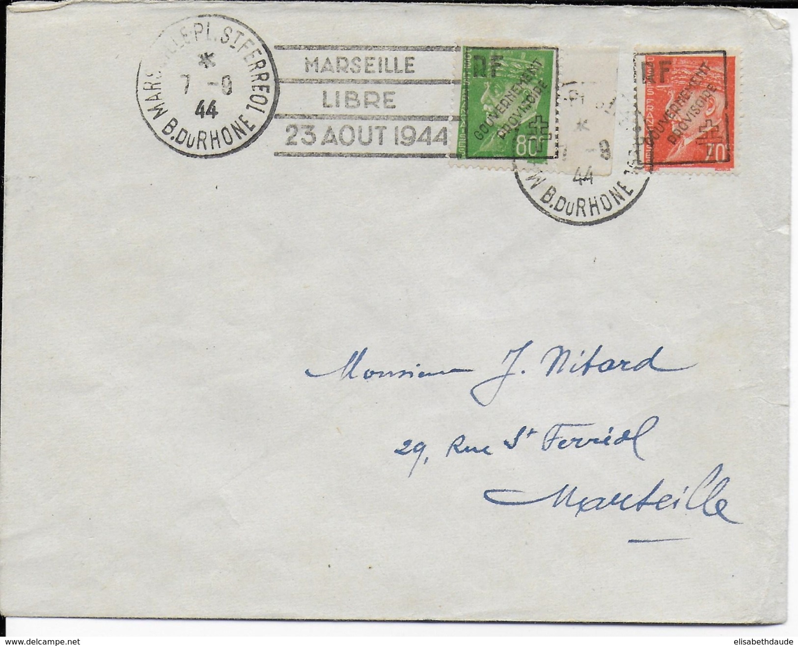 1944 - LIBERATION De MARSEILLE - PETAIN SURCHARGE RF Sur ENVELOPPE - COTE MAYER = 350 EURO - Liberation