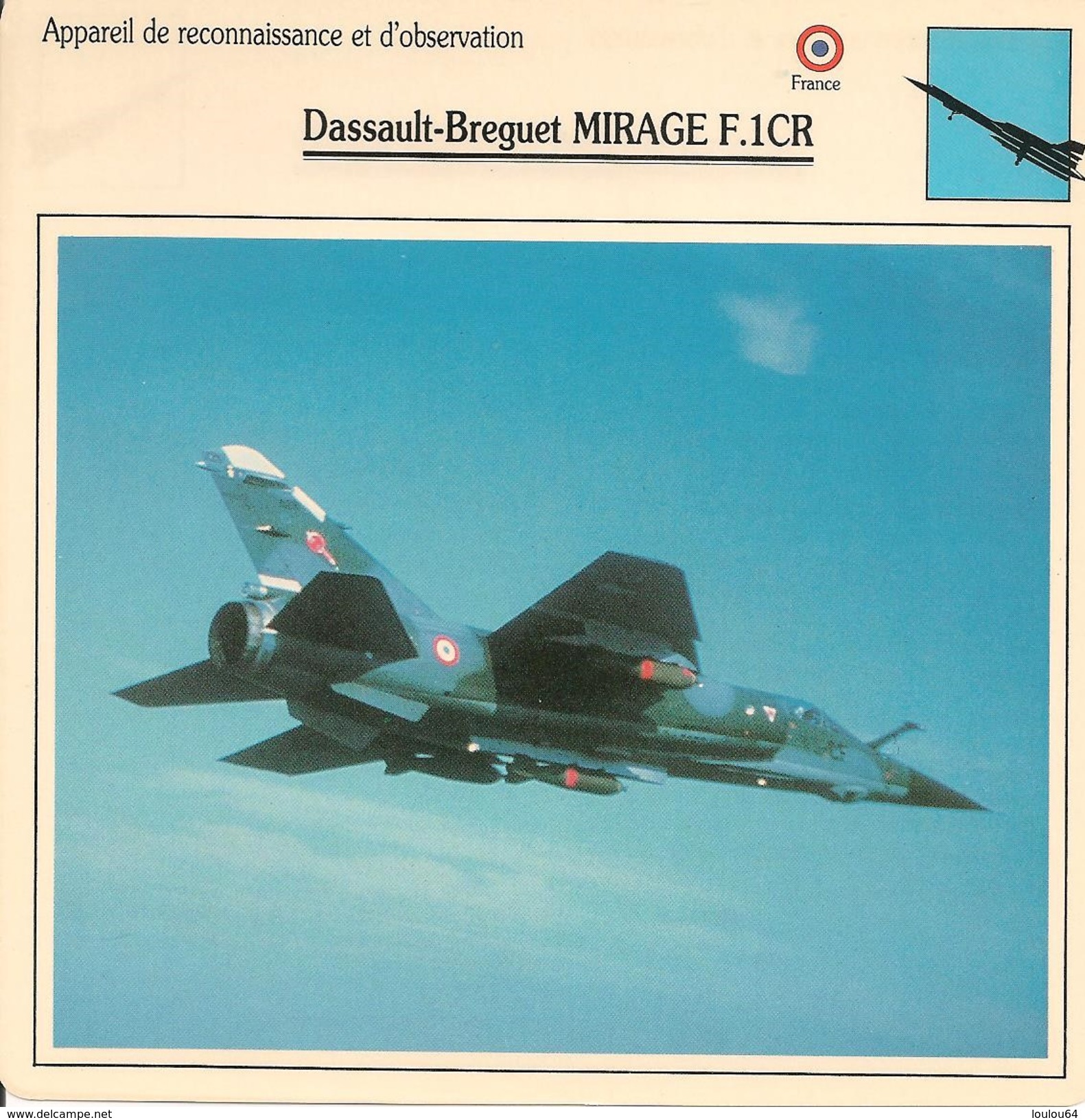 Fiches Illustrées - Caractéristiques Avions - Appareil De Reconnaissance - Dassault-Breguet MIRAGE F.1CR - FRANCE - (50) - Fliegerei