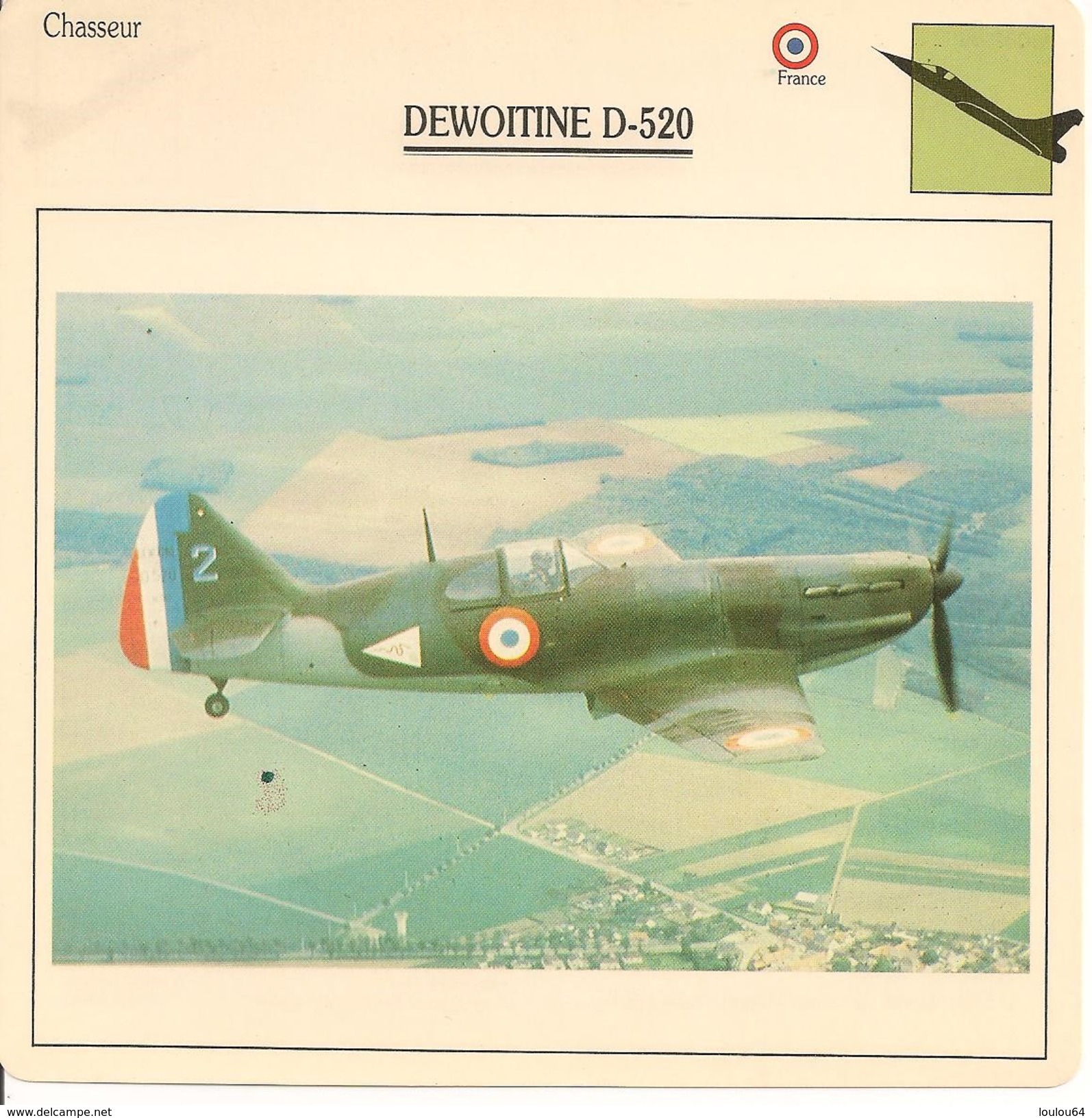 Fiches Illustrées - Caractéristiques Avions - Chasseur - DEWOITINE D-520 - FRANCE - (54) - Aviation