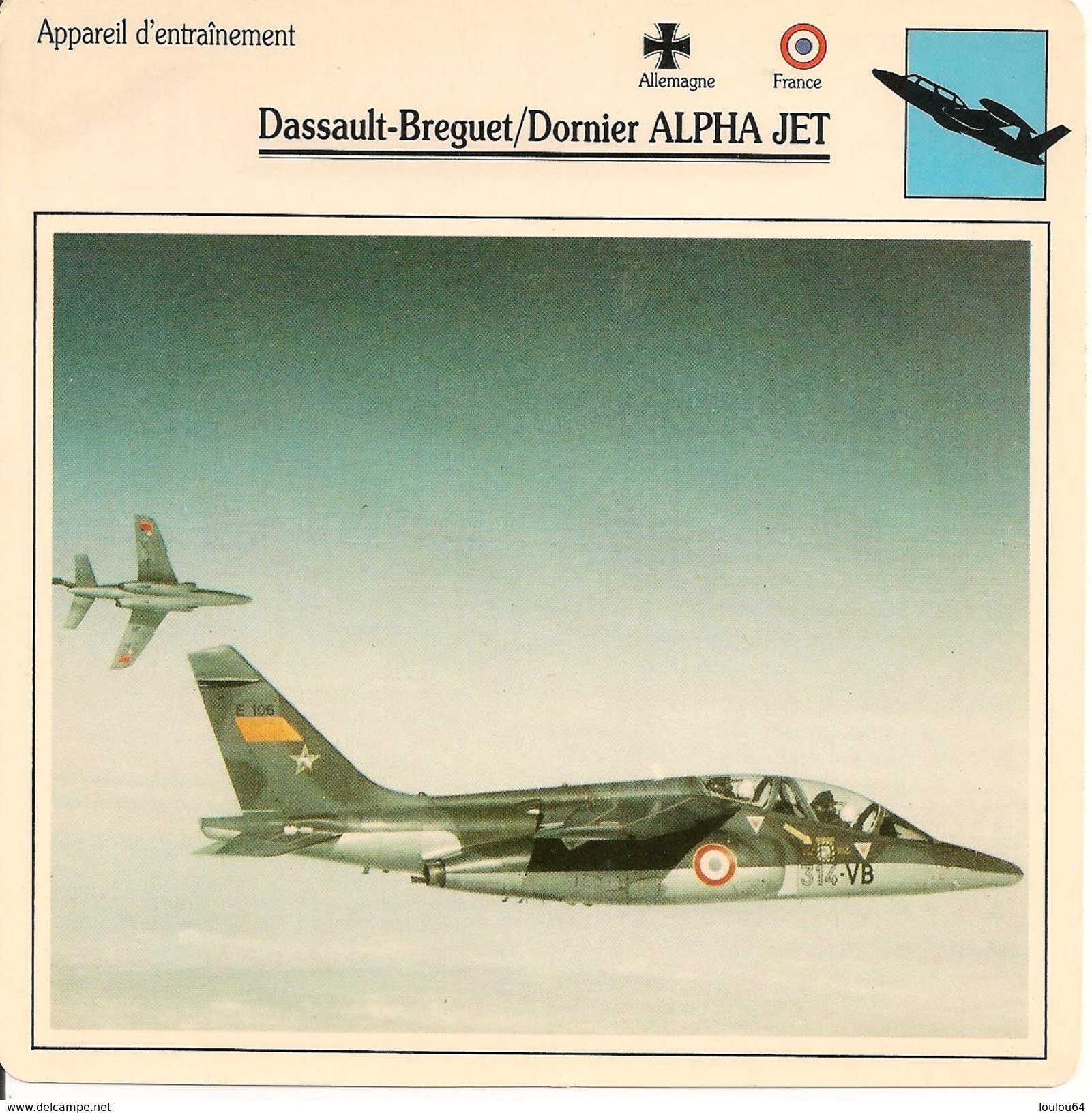 Fiches Illustrées - Caractéristiques Avions - Appareil D'entraînement - Dassault-Breguet/Dornier ALPHA JET - FRANCE-(57) - Aviation