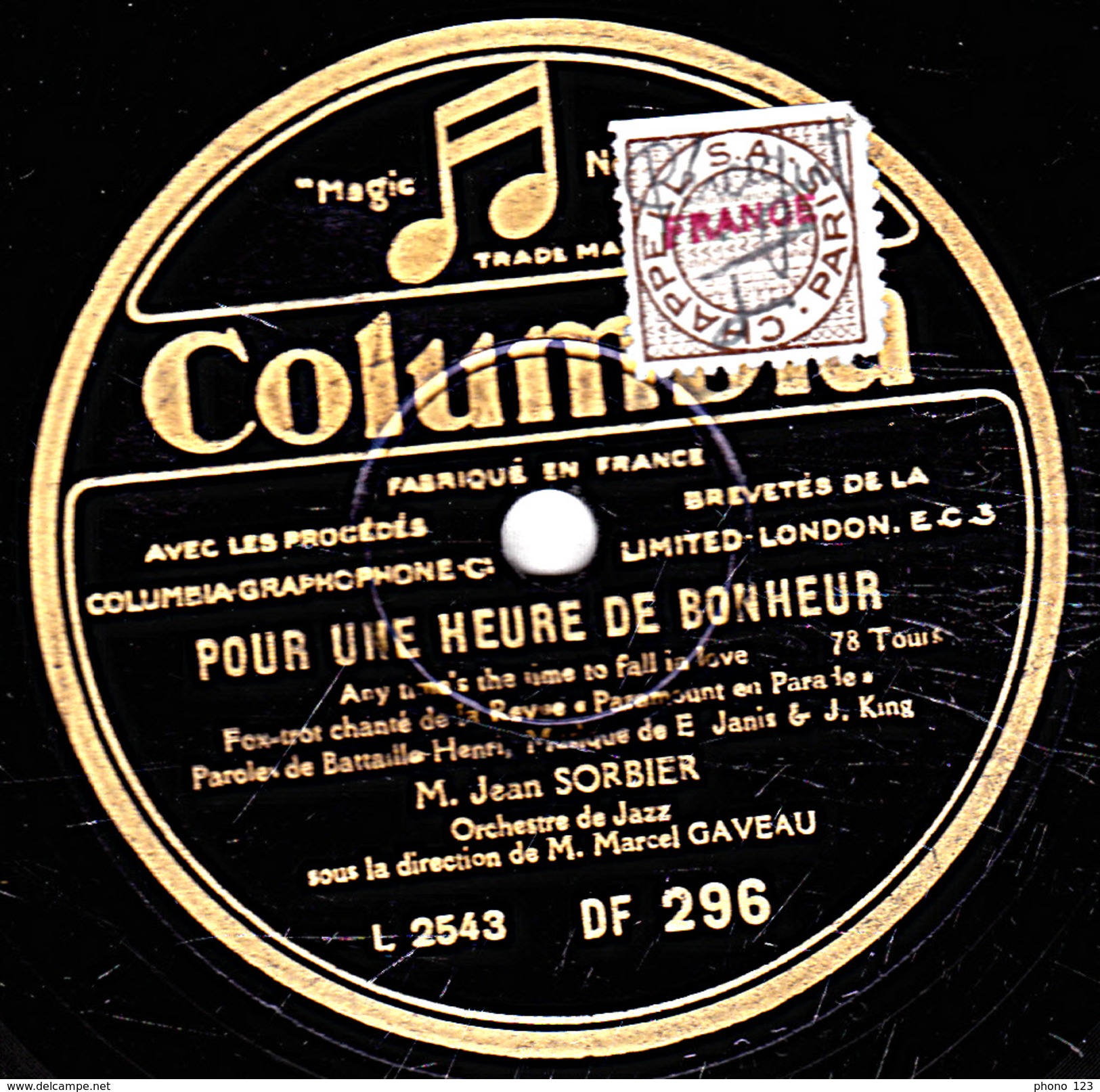 78 T - 25 Cm.- état TB - Jean SORBIER - POUR UNE HEURE DE BONHEUR - LA DOUCEUR D'AIMER - 78 T - Disques Pour Gramophone