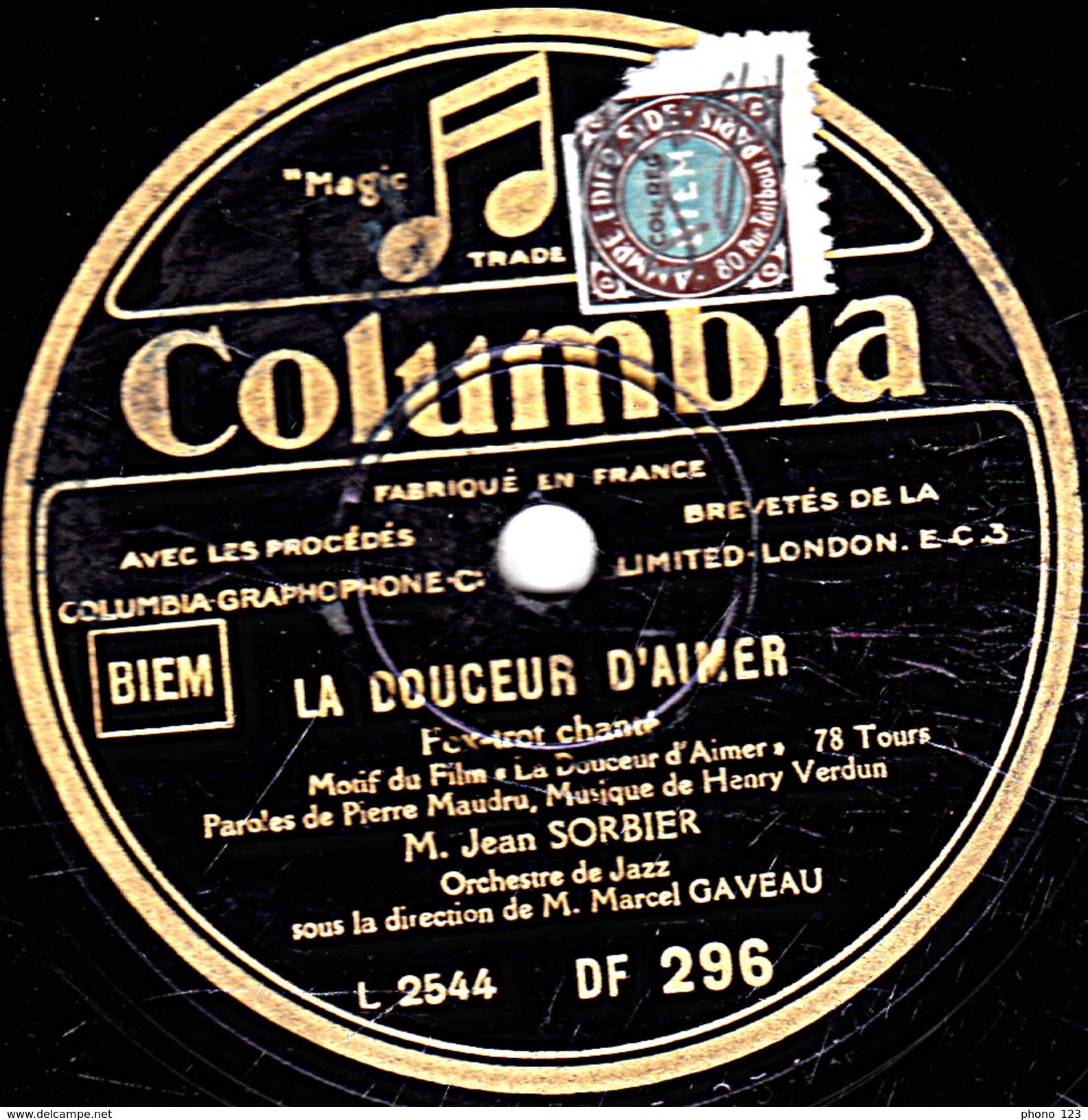 78 T - 25 Cm.- état TB - Jean SORBIER - POUR UNE HEURE DE BONHEUR - LA DOUCEUR D'AIMER - 78 Rpm - Schellackplatten