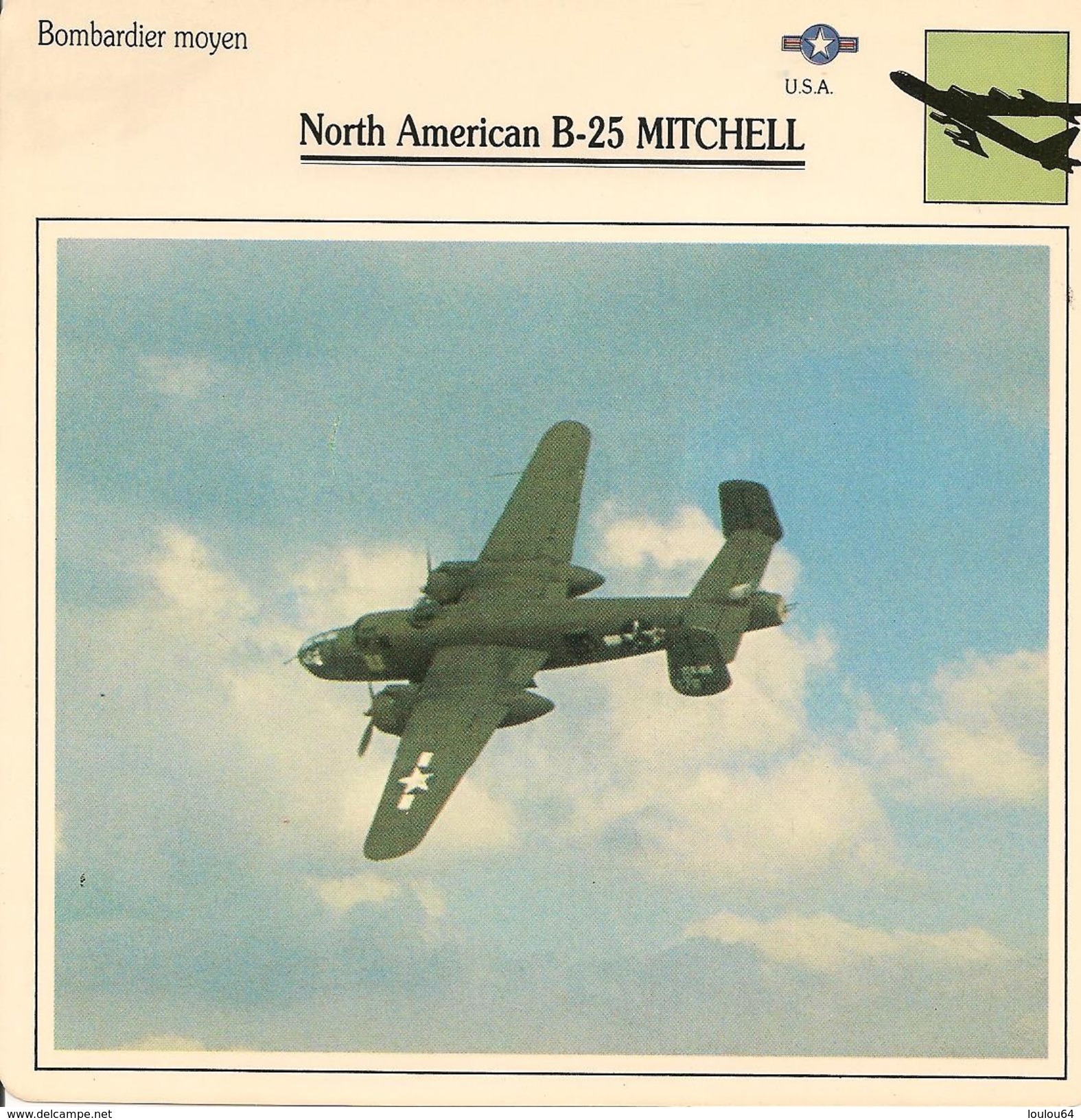 Fiches Illustrées - Caractéristiques Avions - Bombardier Moyen - North American B-25 MITCHELL - U.S.A. - (60) - Aviation