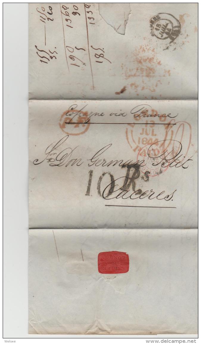 GBP096 / London 1844 Nach Caceres, Spain - Storia Postale