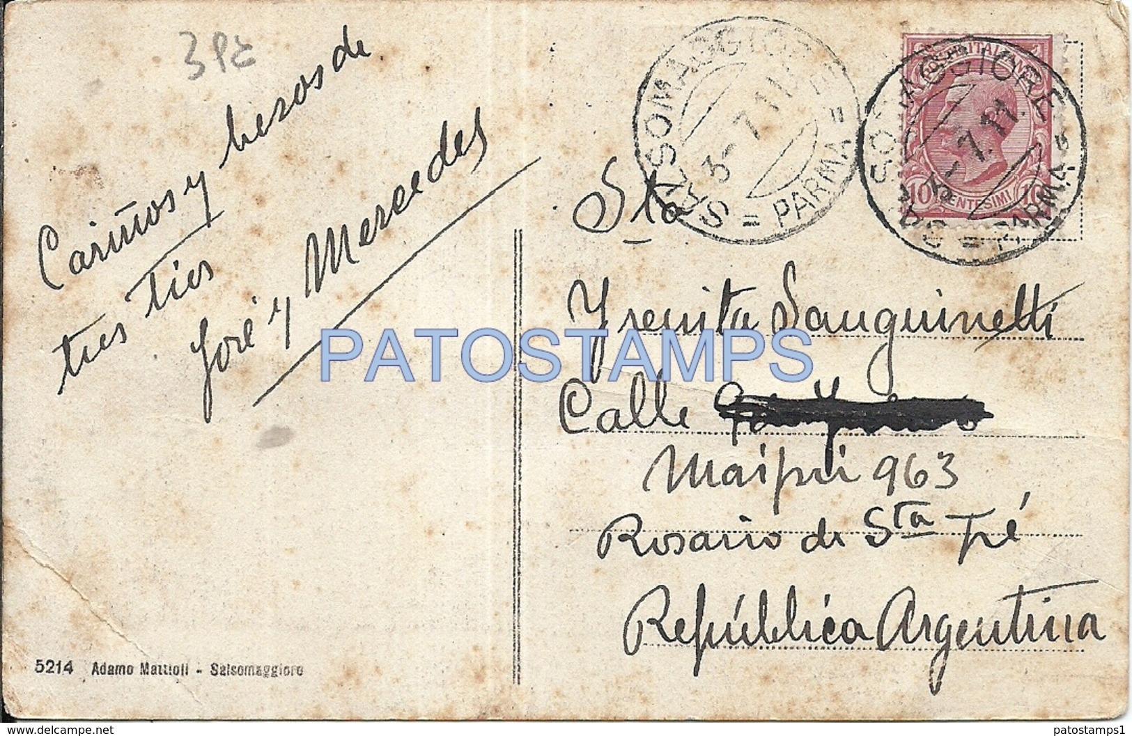 69945 ITALY SALSOMAGGIORE EMILIA ROMAÑA HALL OF POMPEIANO MAGNAGHI TERME BREAK CIRCULATED TO ARGENTINA POSTAL POSTCARD - Other & Unclassified