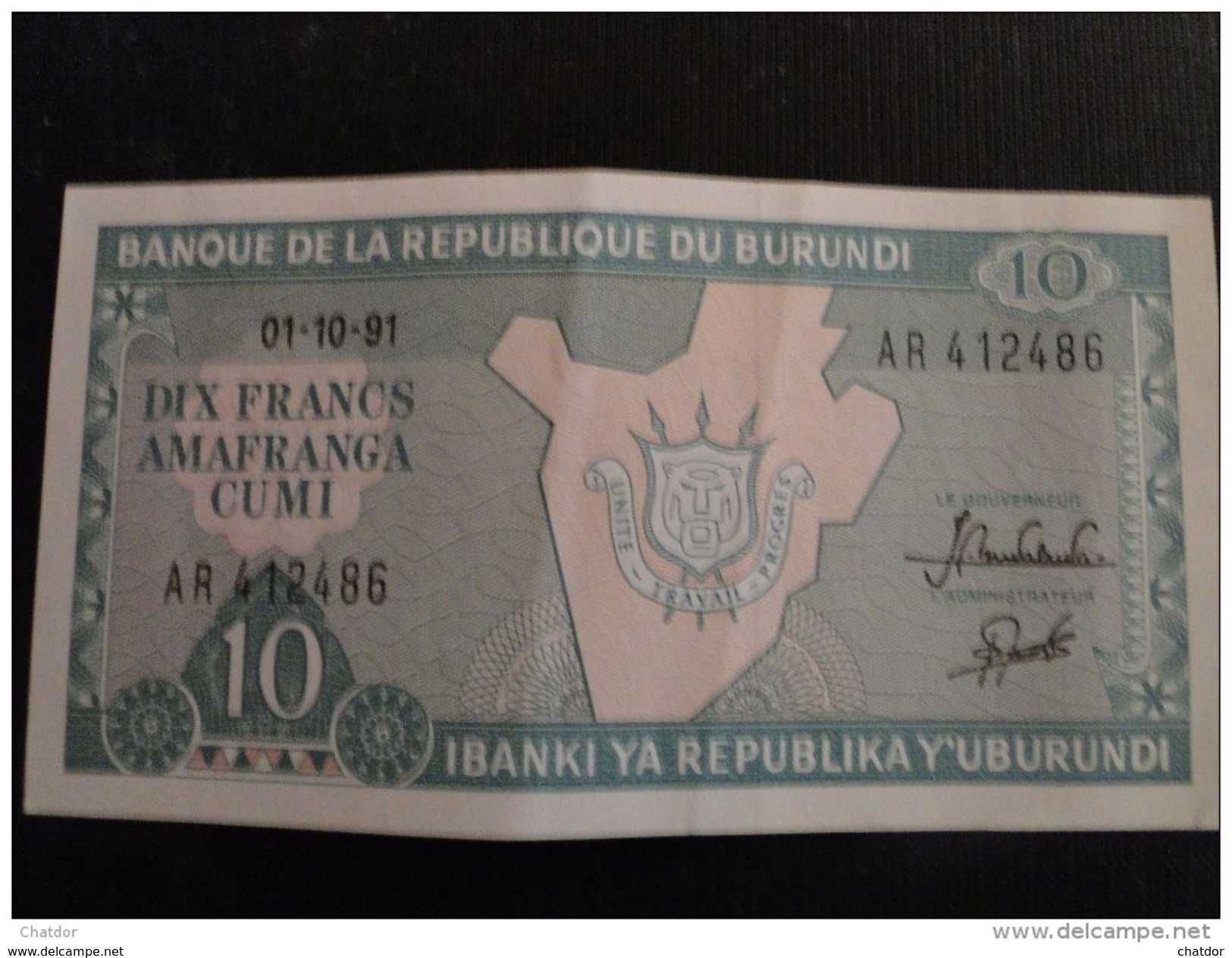 Burundi : Billet De 10 Franc 1991 - Burundi
